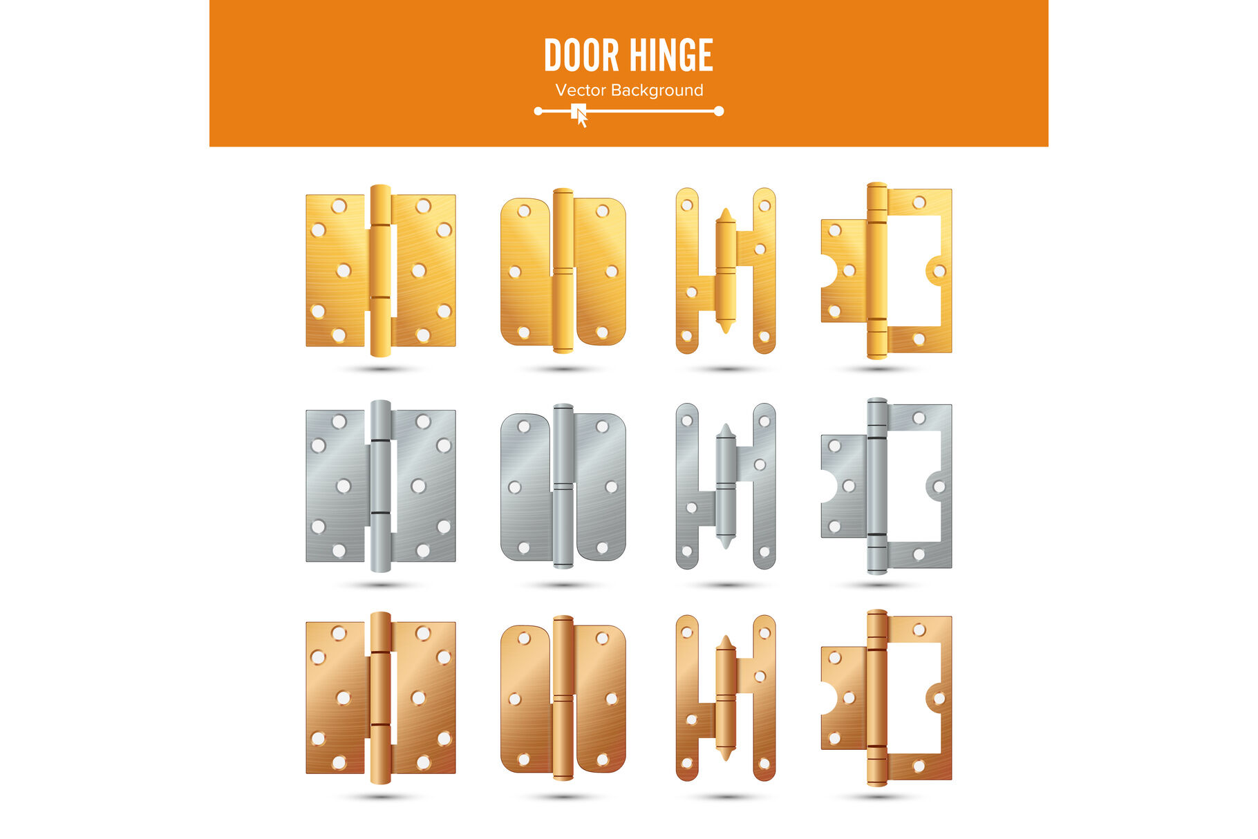 Door Hinge Vector Set Classic And Industrial Ironmongery Isolated On White Background Simple Entry Door Metal Hinge Icon Stainless Steel Copper Bronze Gold Brass Stock Illustration By Pikepicture Thehungryjpeg Com
