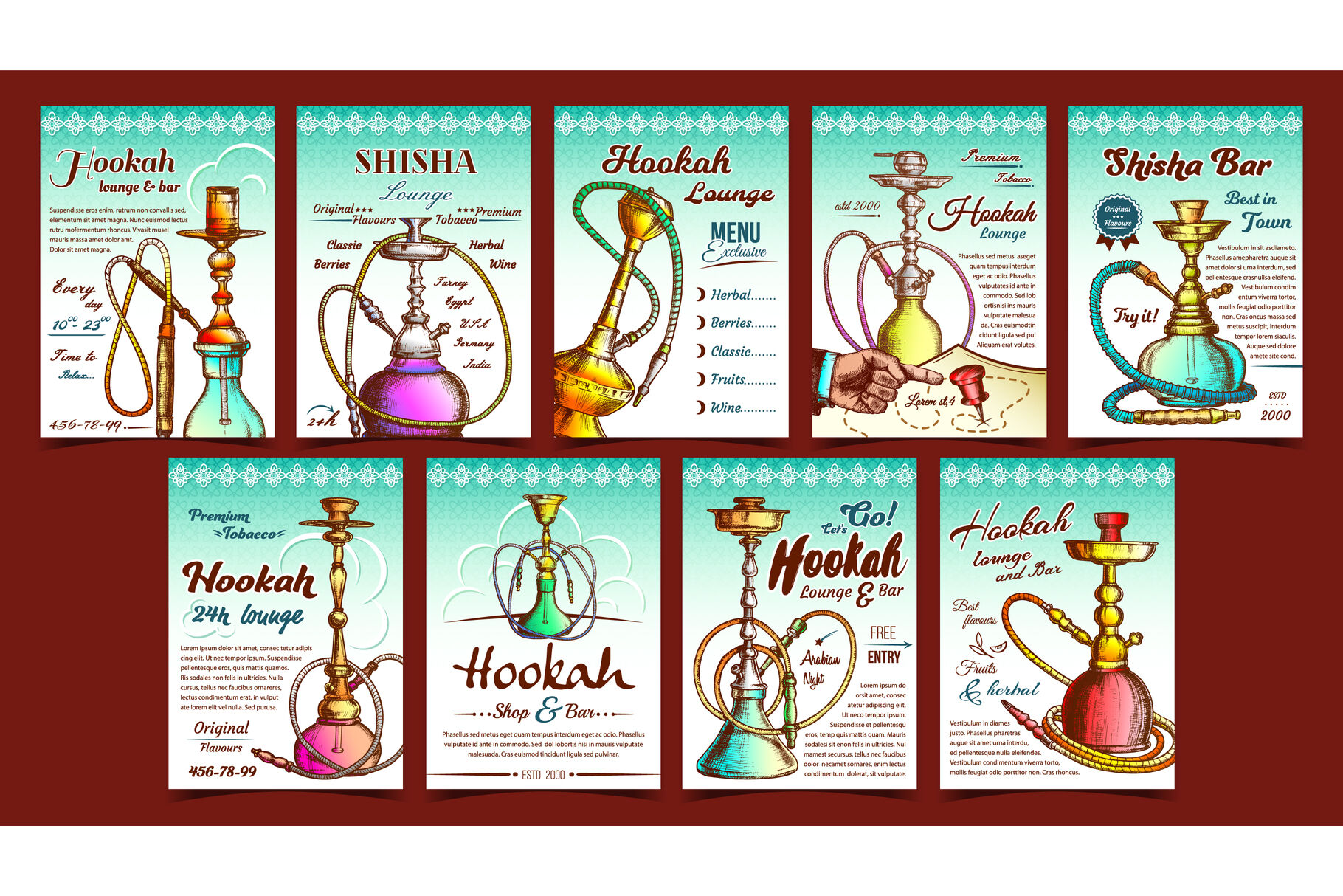 Hookah And Shisha Advertising Posters Set Vector By Pikepicture Thehungryjpeg Com