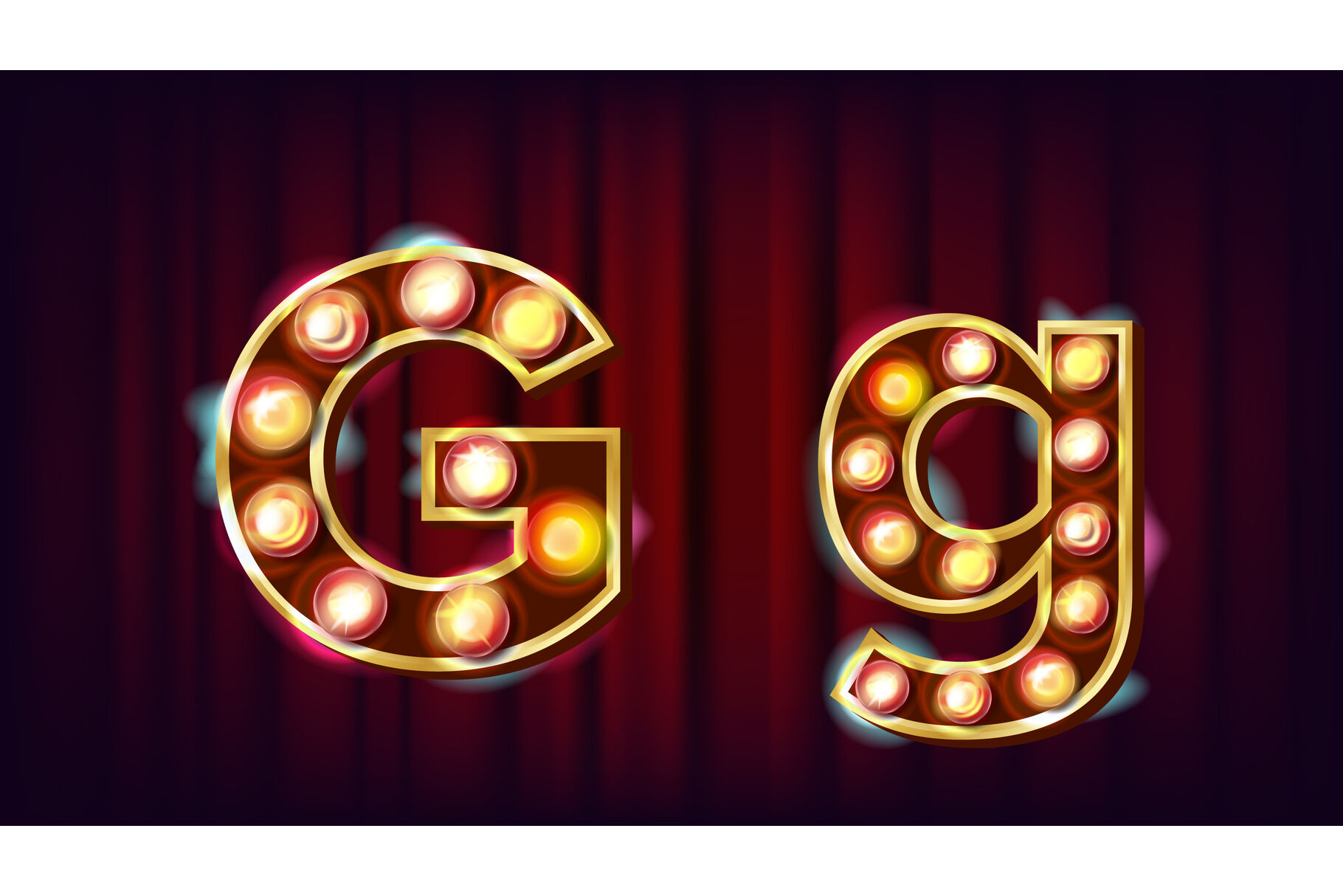 G Letter Vector Capital Lowercase Font Marquee Light Sign Retro Shine Lamp Bulb Alphabet 3d Electric Glowing Digit Vintage Gold Illuminated Light Carnival Circus Casino Style Illustration By Pikepicture Thehungryjpeg Com