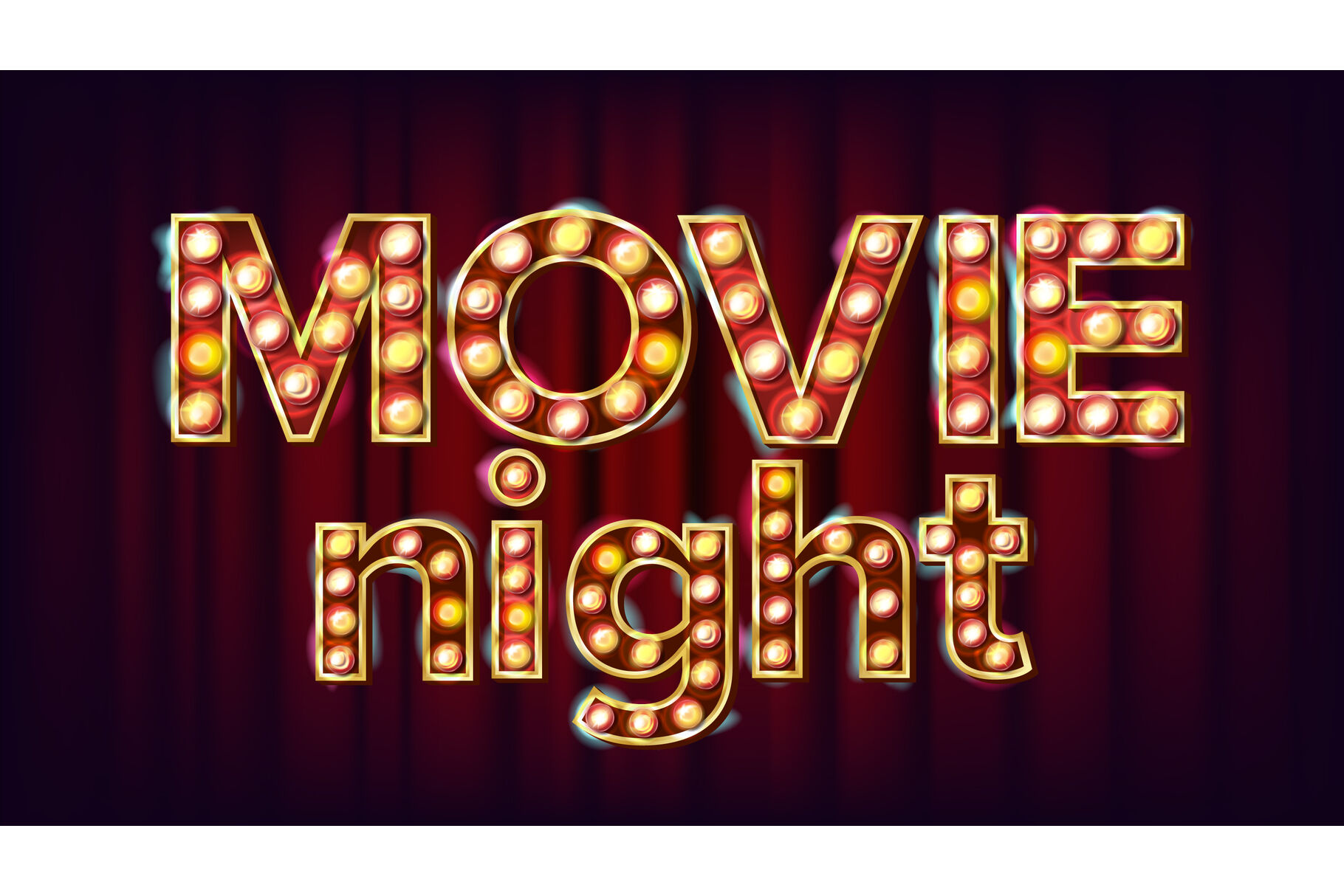 Movie Night Background Vector. Theatre Cinema Golden Illuminated Neon