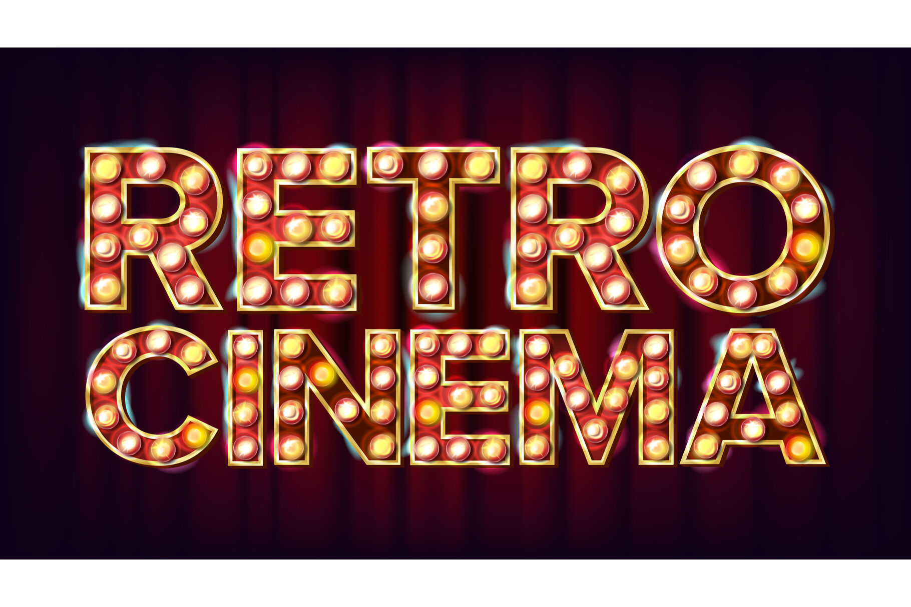 Retro Cinema Sign Vector Cinema Vintage Style Illuminated Light For Concert Party Advertising Design Vintage Illustration By Pikepicture Thehungryjpeg Com