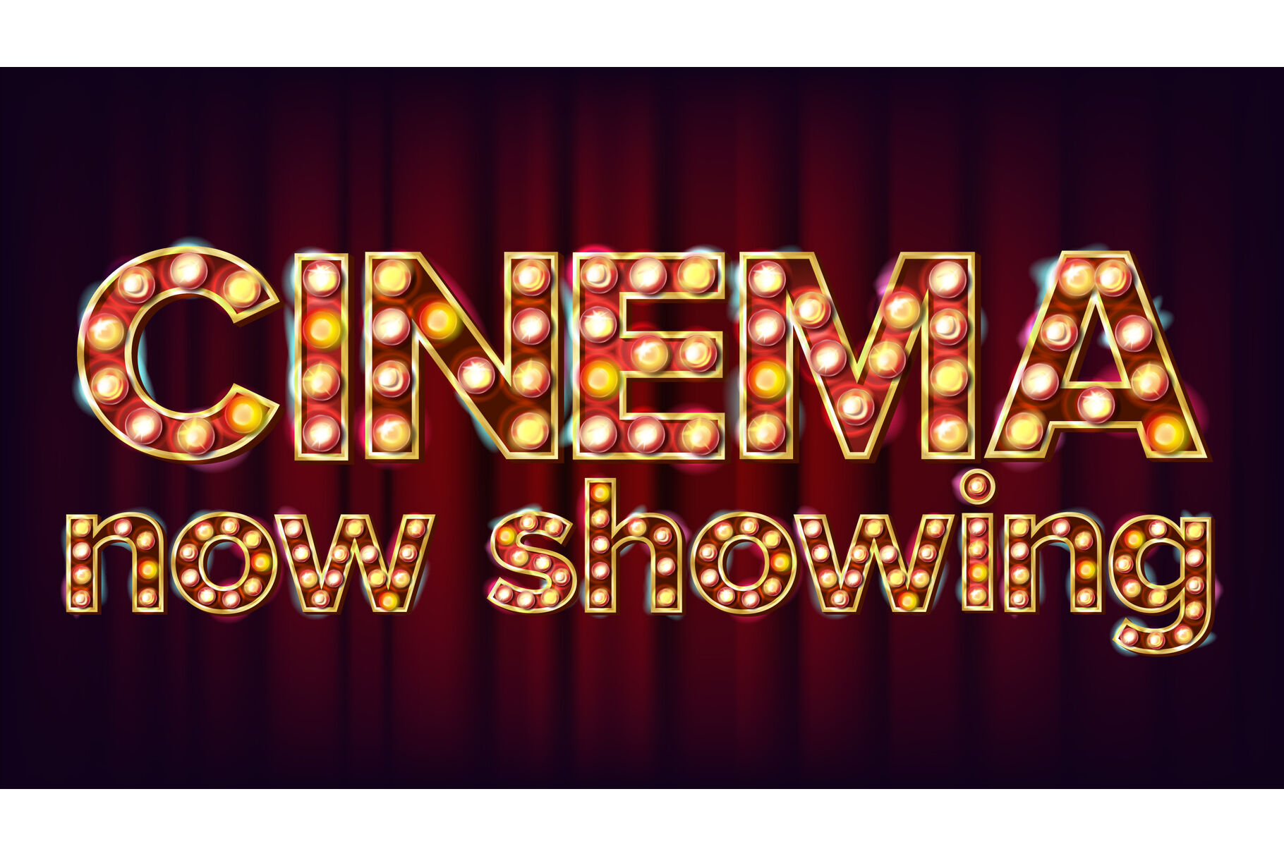 Cinema Now Showing Banner Vector Cinema Glowing Lamps For Concert Party Design Classic Illustration By Pikepicture Thehungryjpeg Com