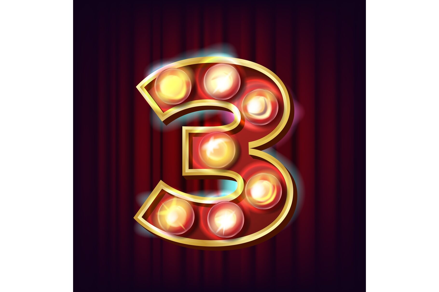 3 Number Vector Three Font Marquee Light Sign Realistic Retro Shine Lamp Bulb 3d Electric Glowing Digit Vintage Golden Illuminated Neon Light Carnival Circus Style Alphabet Illustration By Pikepicture Thehungryjpeg Com