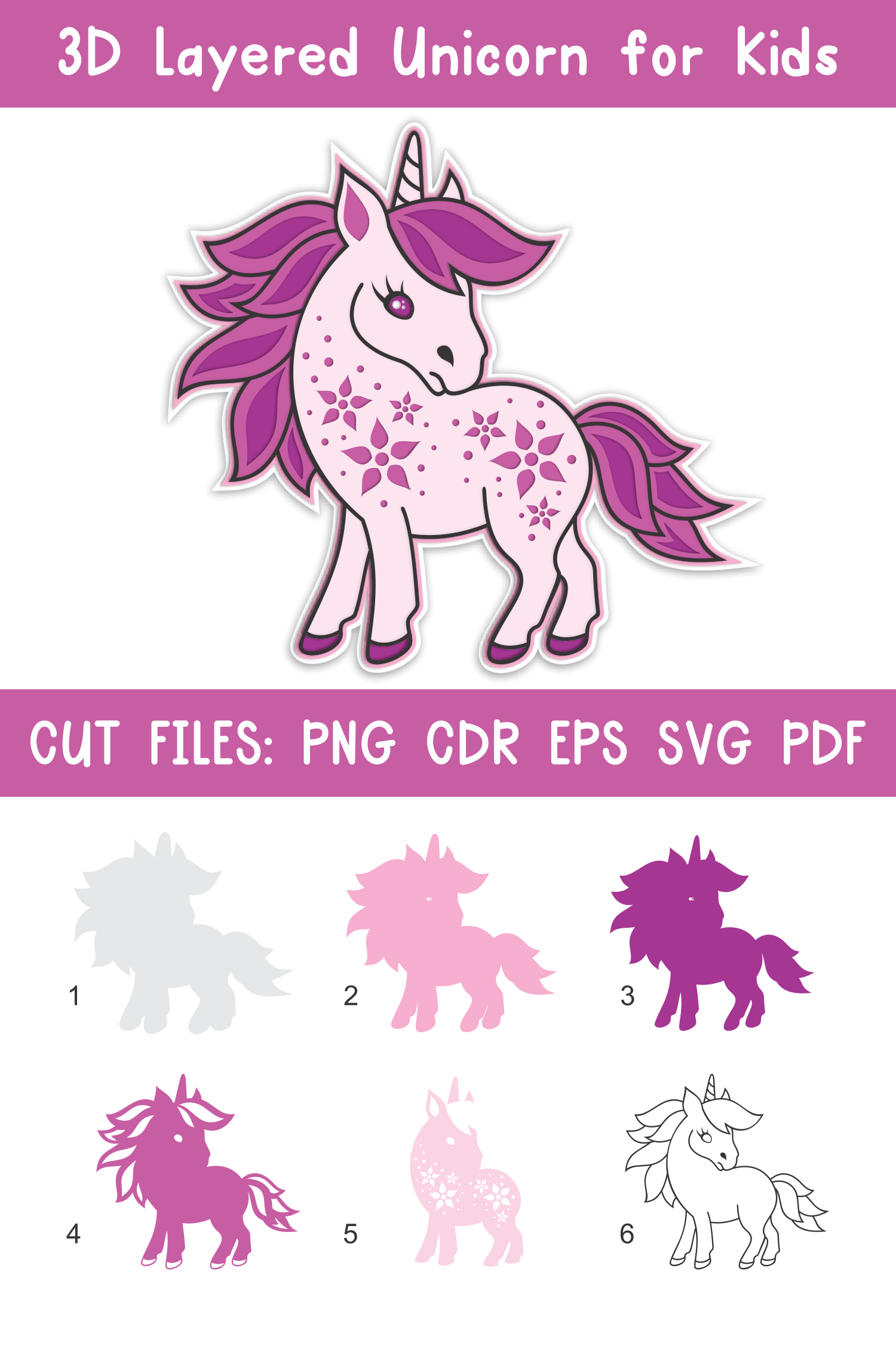 3D Layered Unicorn for Kids. Cut files By Olga Belova ...