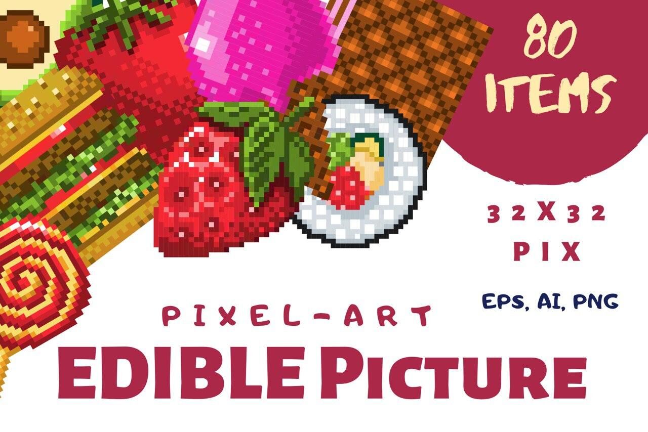 Set pixel art fruits icon 32x32 pixels Royalty Free Vector