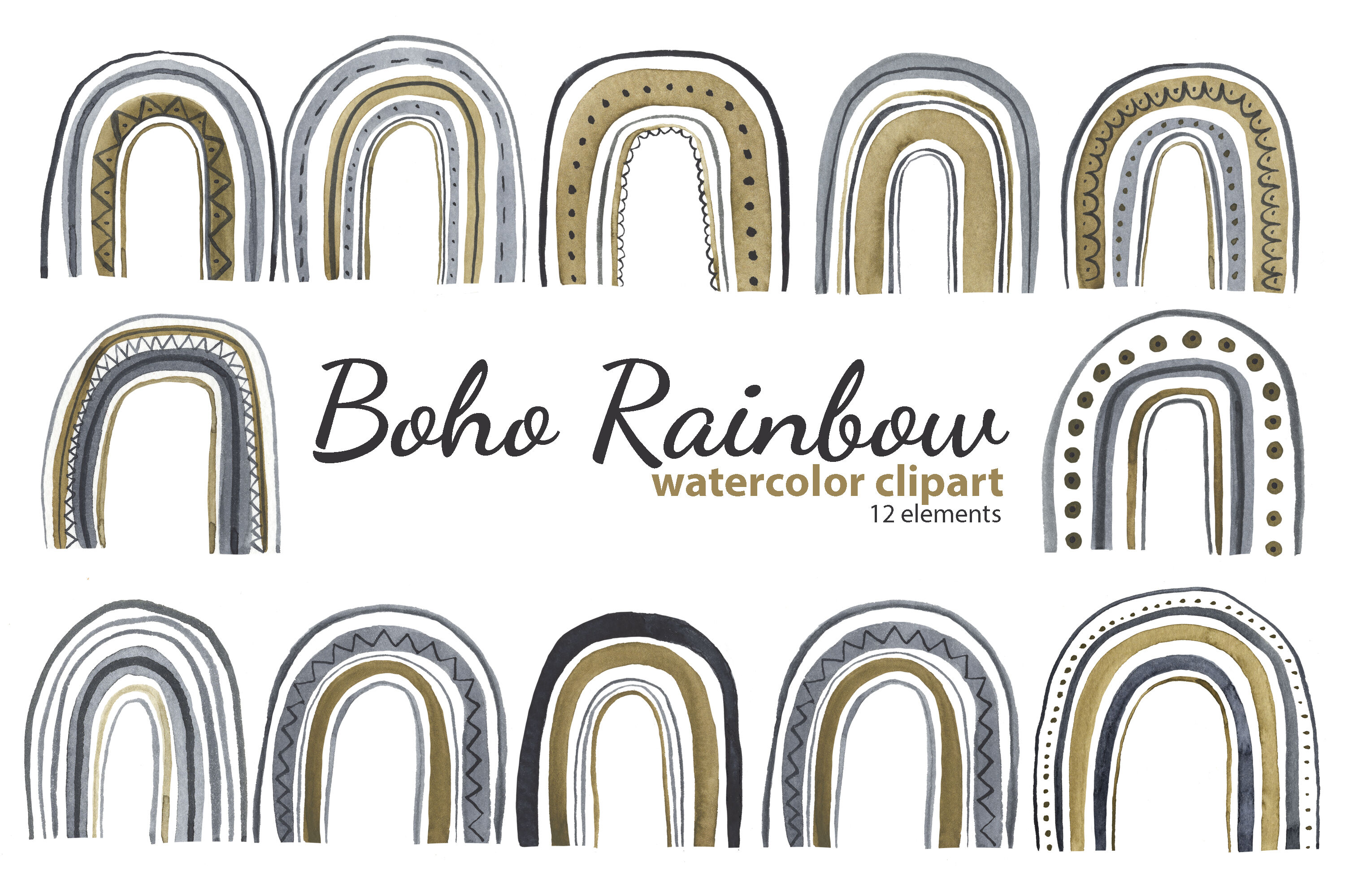 Download Watercolor Boho Rainbow Clipart By Svitlana Yanyeva ...