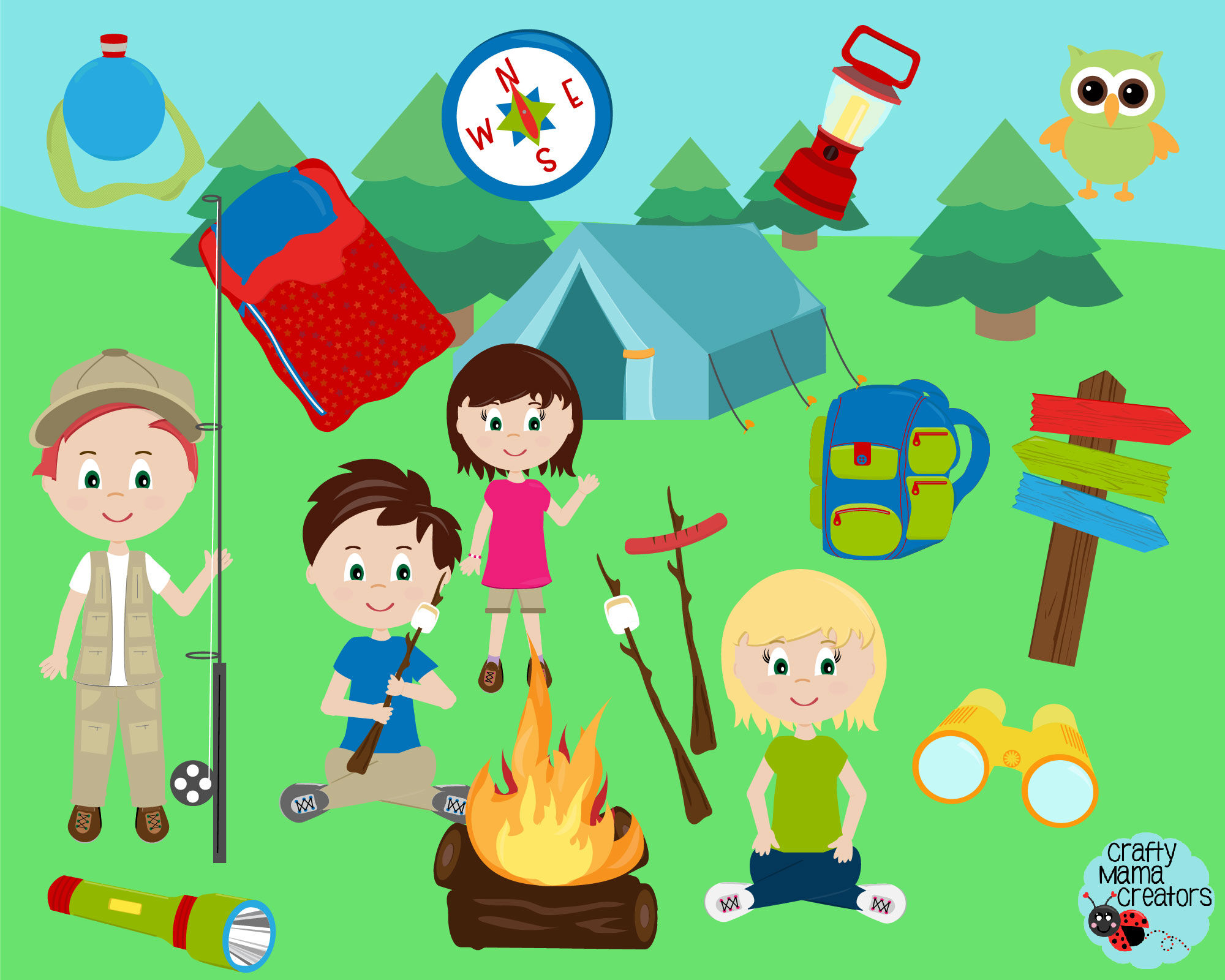 Camping Kids Clip Art, Summer Camp Clipart, Camp Graphics By Crafty