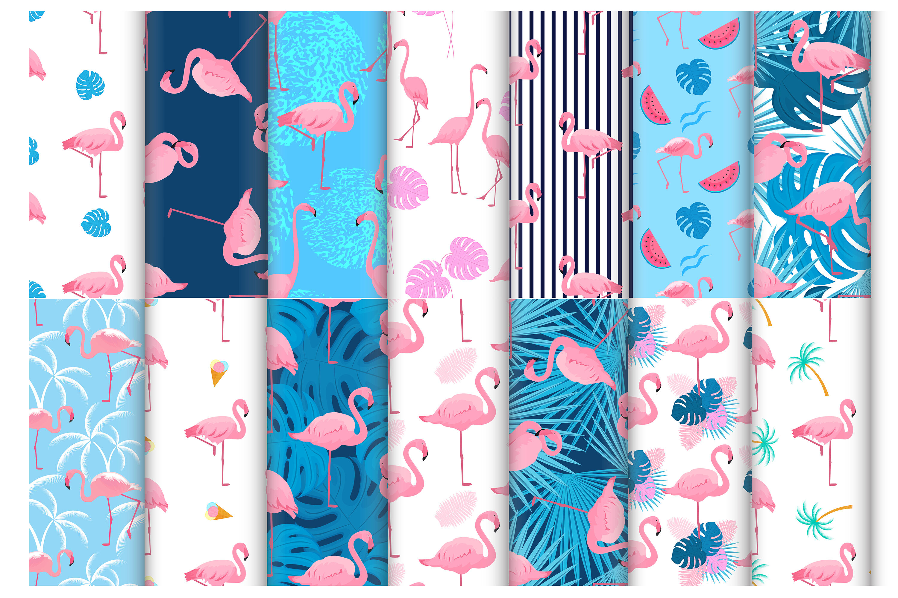 Download Tropical pink flamingo set of seamless patterns By LiluArt ...