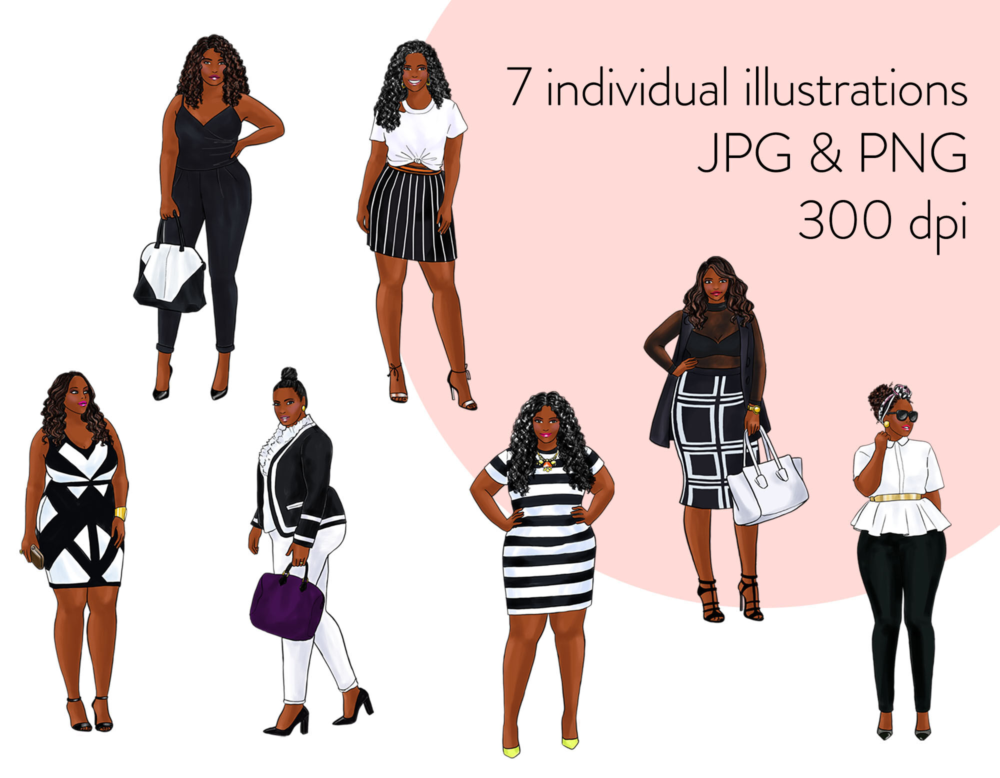 Plus Size Girls Clipart, Curvy Girls Clipart, Fashion Girls Clipart,  Fashionable Girls Clipart, African American Clipart, Afro Girls Clipart -   Ireland