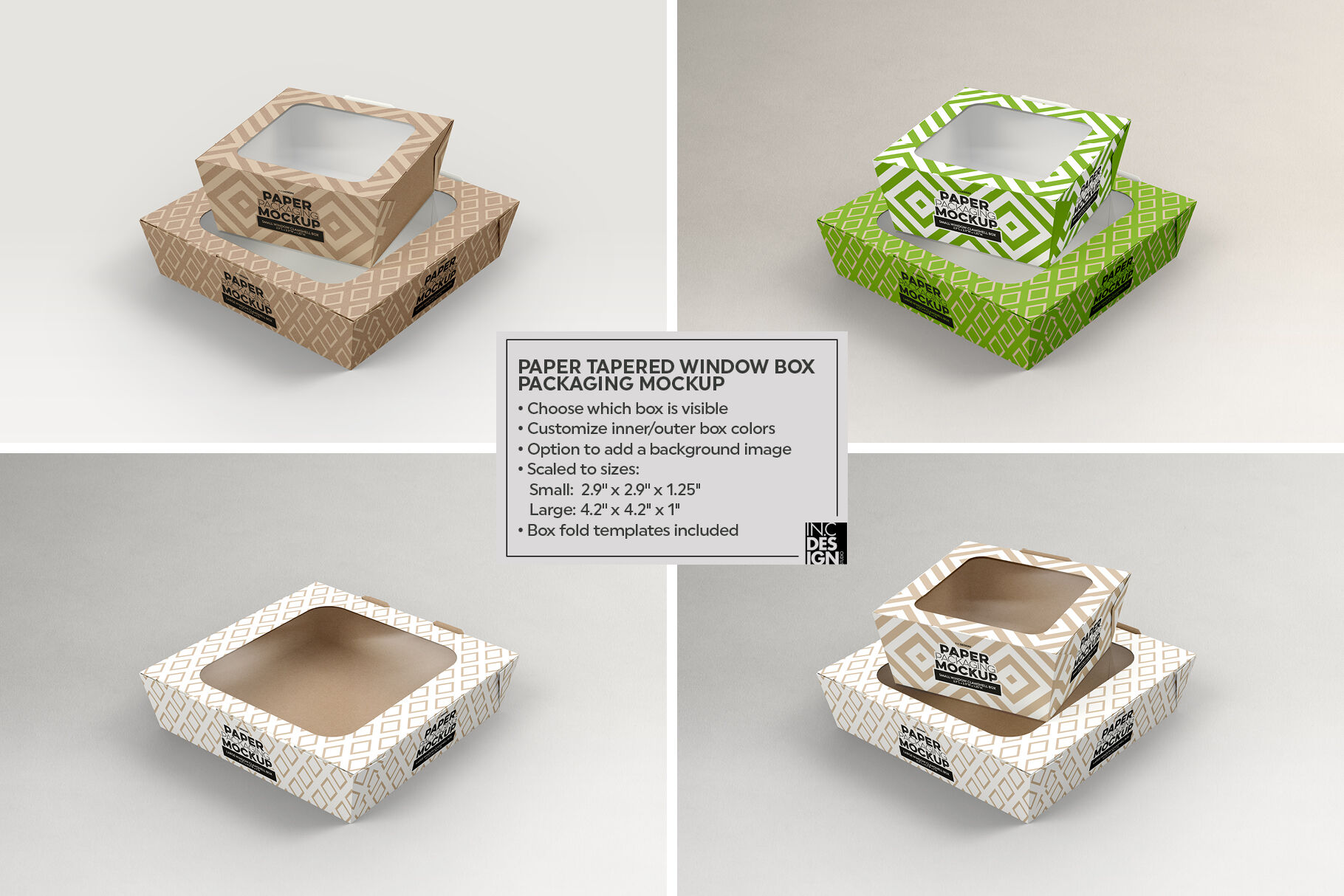 Download Paper Tapered Window Boxes Packaging Mockup By INC Design Studio | TheHungryJPEG.com