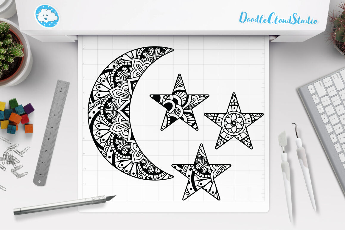 Download Moon SVG Bundle Mandala, Mandala Cat and Moon, Fairy Moon Svg. By Doodle Cloud Studio ...