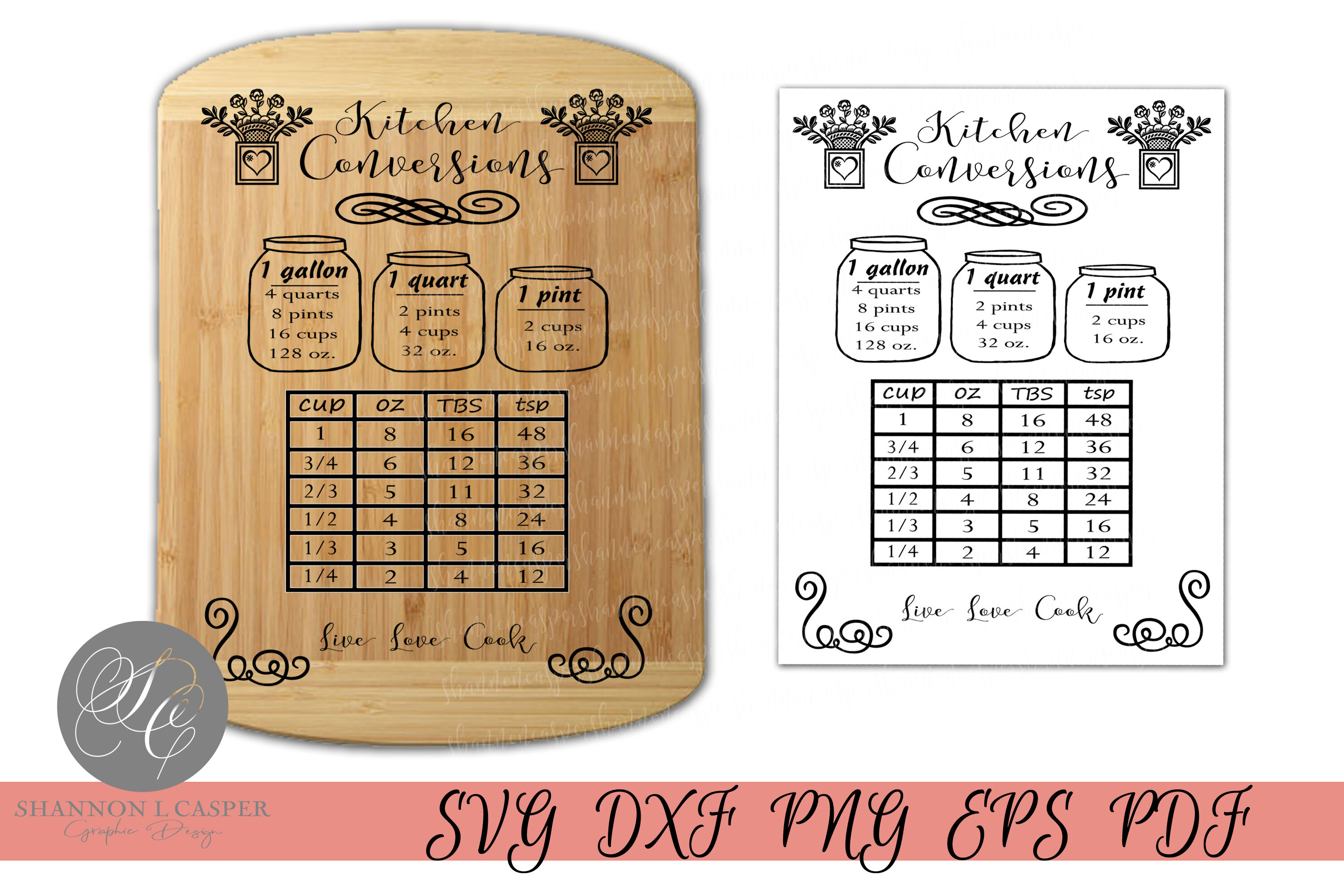 Download Kitchen Conversion Chart SVG PDF By Shannon Casper | TheHungryJPEG.com
