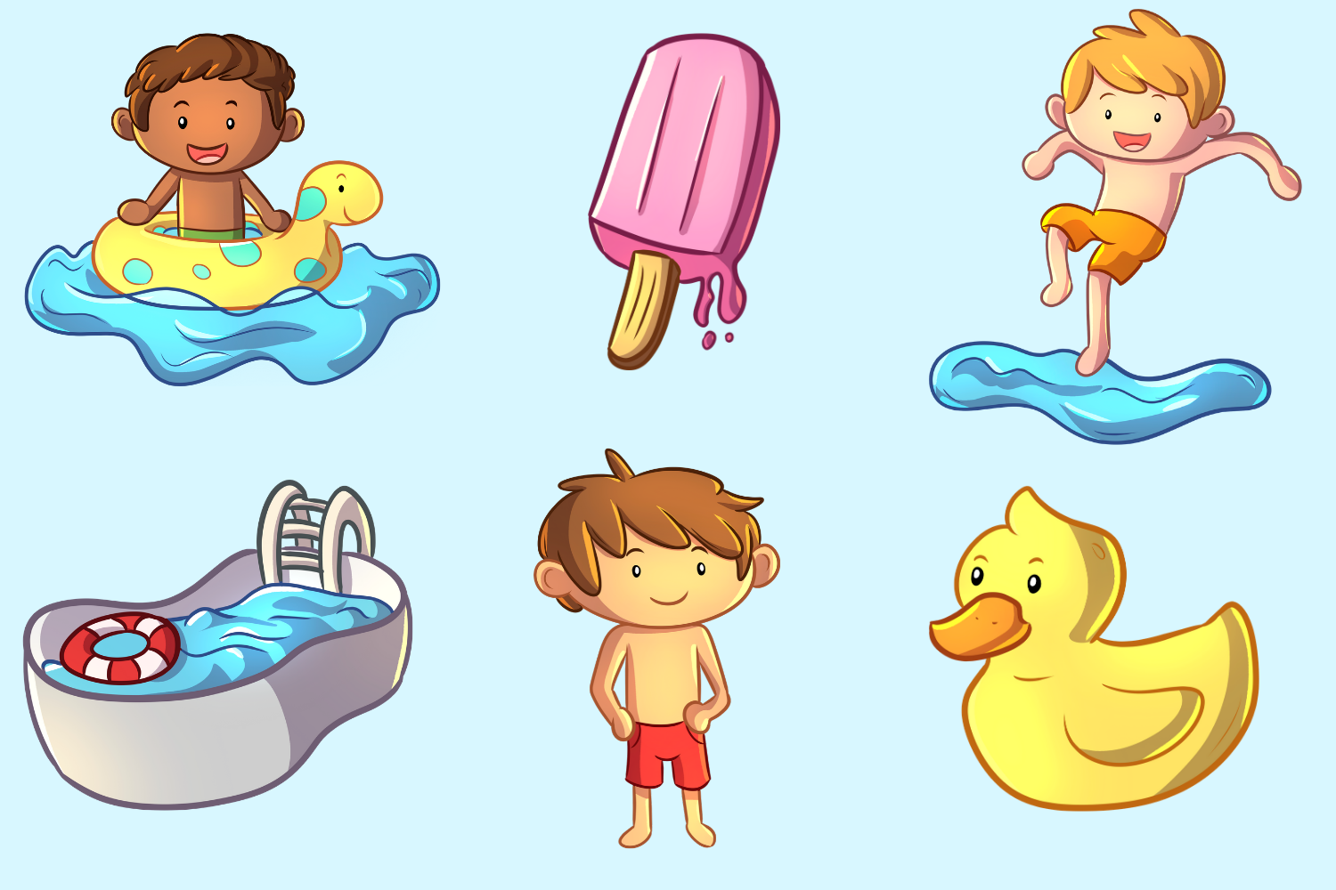 Boys Pool Party Clipart Vector PNG