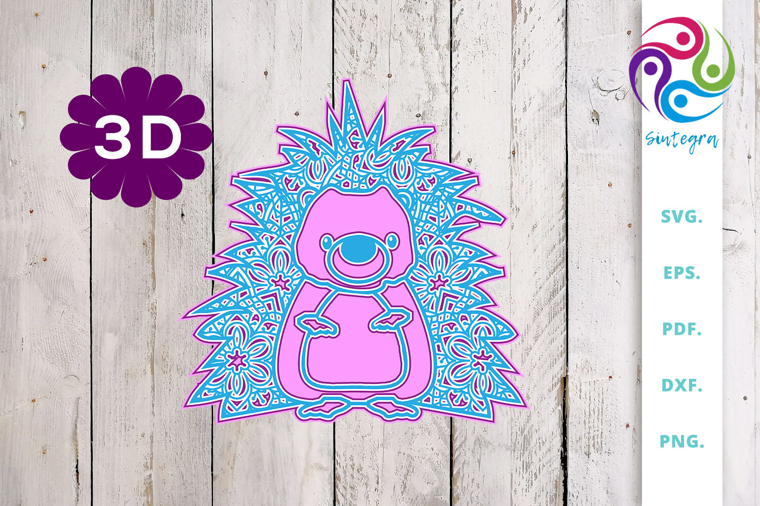 3D multi layer Cute Hedgehog out of Mandala SVG Cut File ...