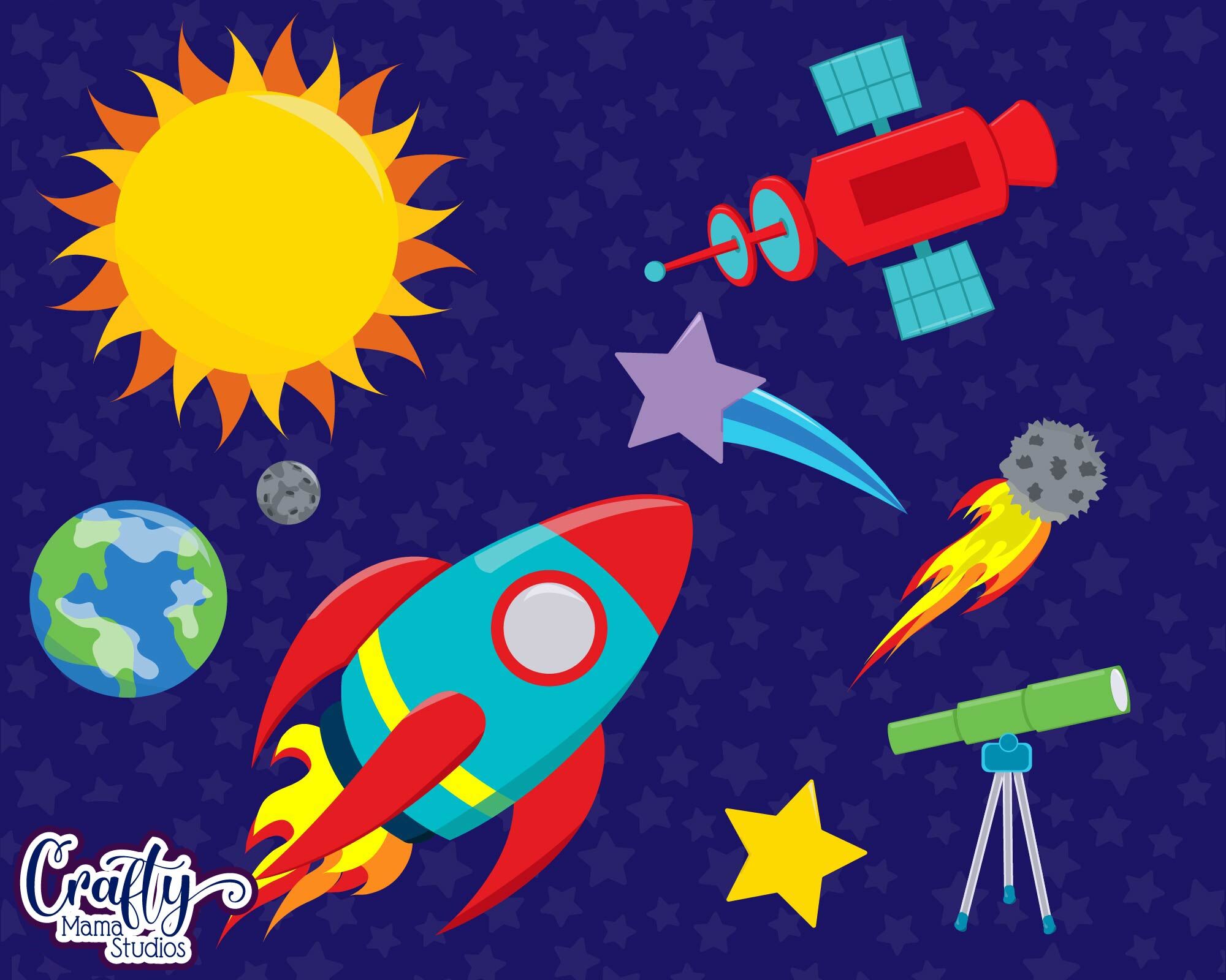 Outer Space Clipart Planets Vector Alien Clip Art Space Ship By Crafty Mama Studios Thehungryjpeg Com