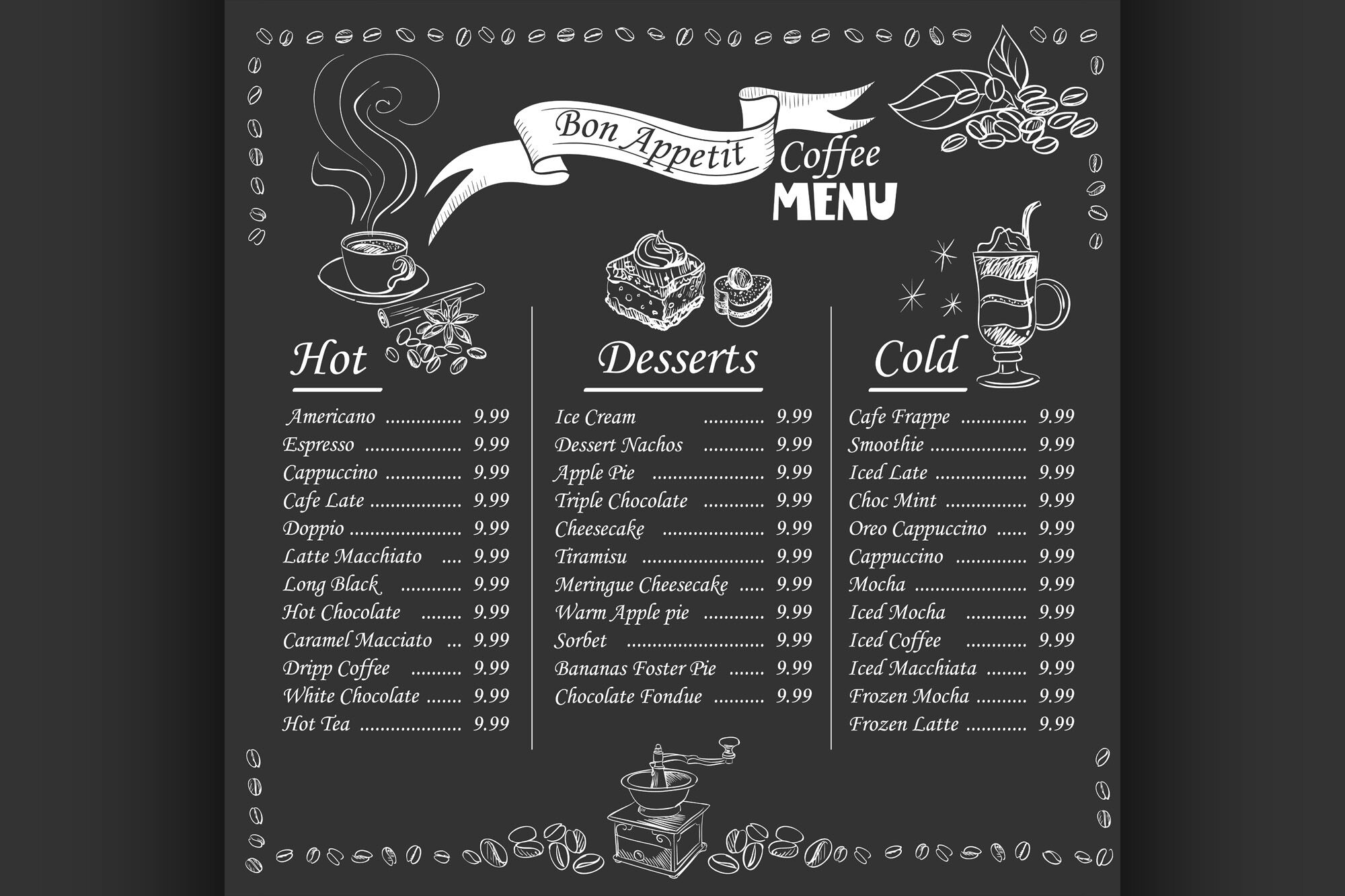 coffee menu on chalkboard By Netkoff TheHungryJPEG