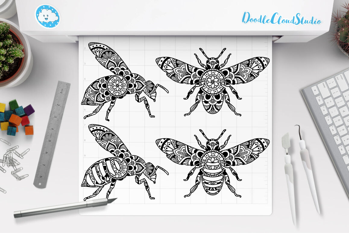 Download Bee Mandala SVG, Mandala Bee SVG Cut Files, Bee Mandala Clipart. By Doodle Cloud Studio ...