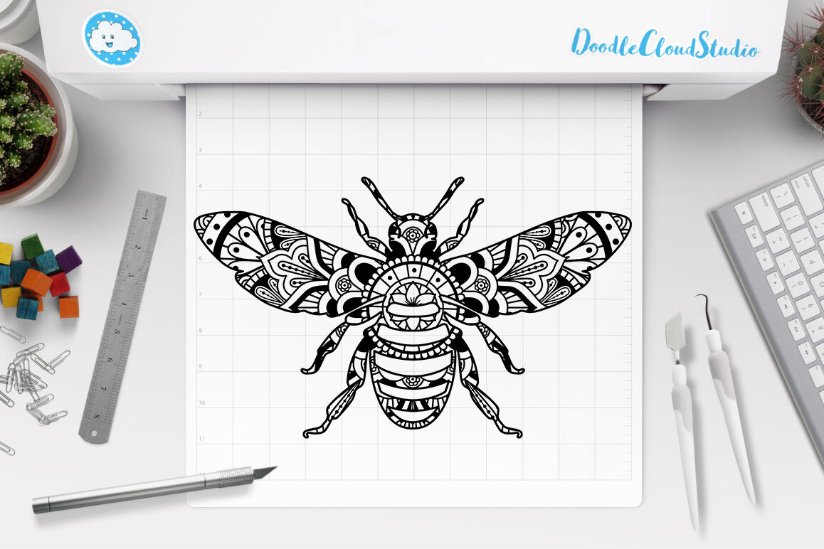 Download Bee Mandala SVG, Mandala Bee SVG Cut Files, Bee Mandala Clipart. By Doodle Cloud Studio ...