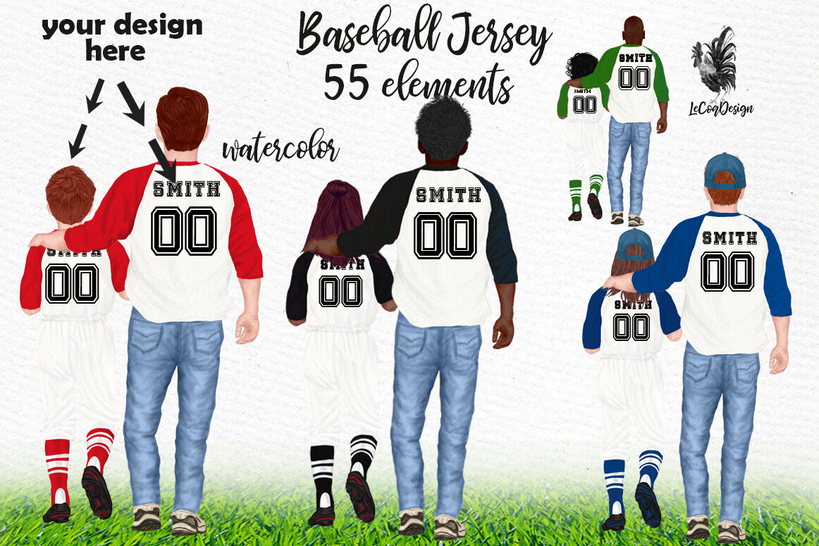 Father S Day Clipart Baseball Jersey Clipart Dad With Kids By Lecoqdesign Thehungryjpeg Com