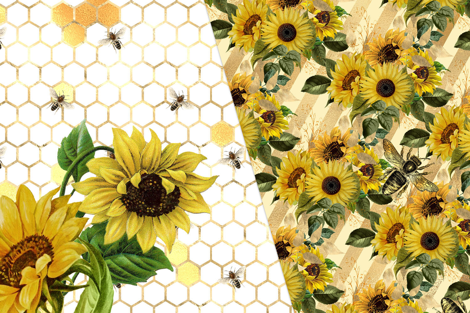 Download Sunflower Bees Digital Paper By Digital Curio ...