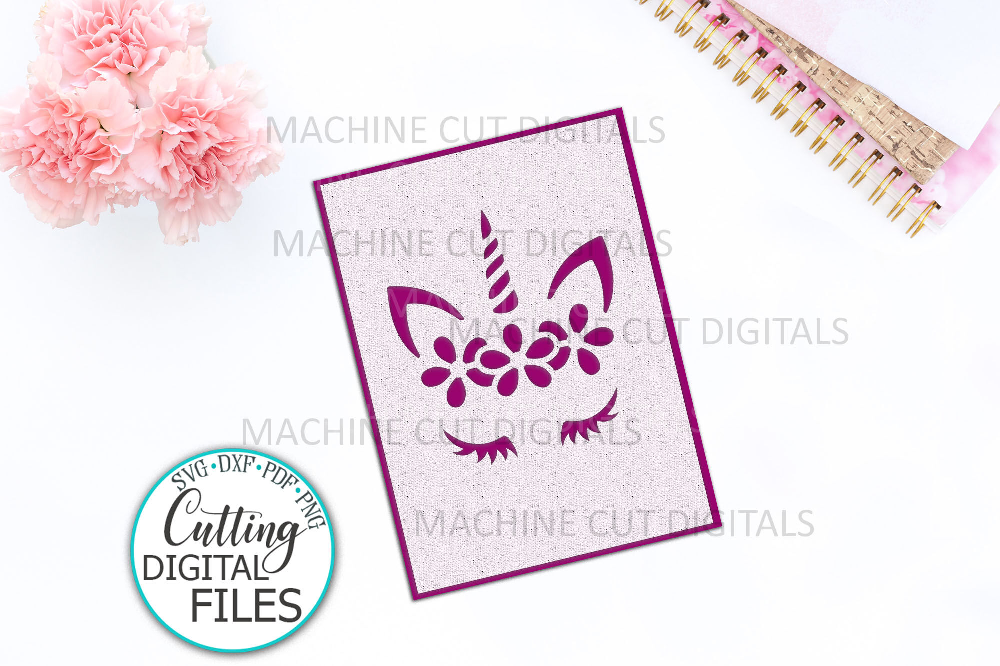 Download Birthday Unicorn Face With Flowers Papercut Card Svg Dxf Laser Cut By Kartcreation Thehungryjpeg Com