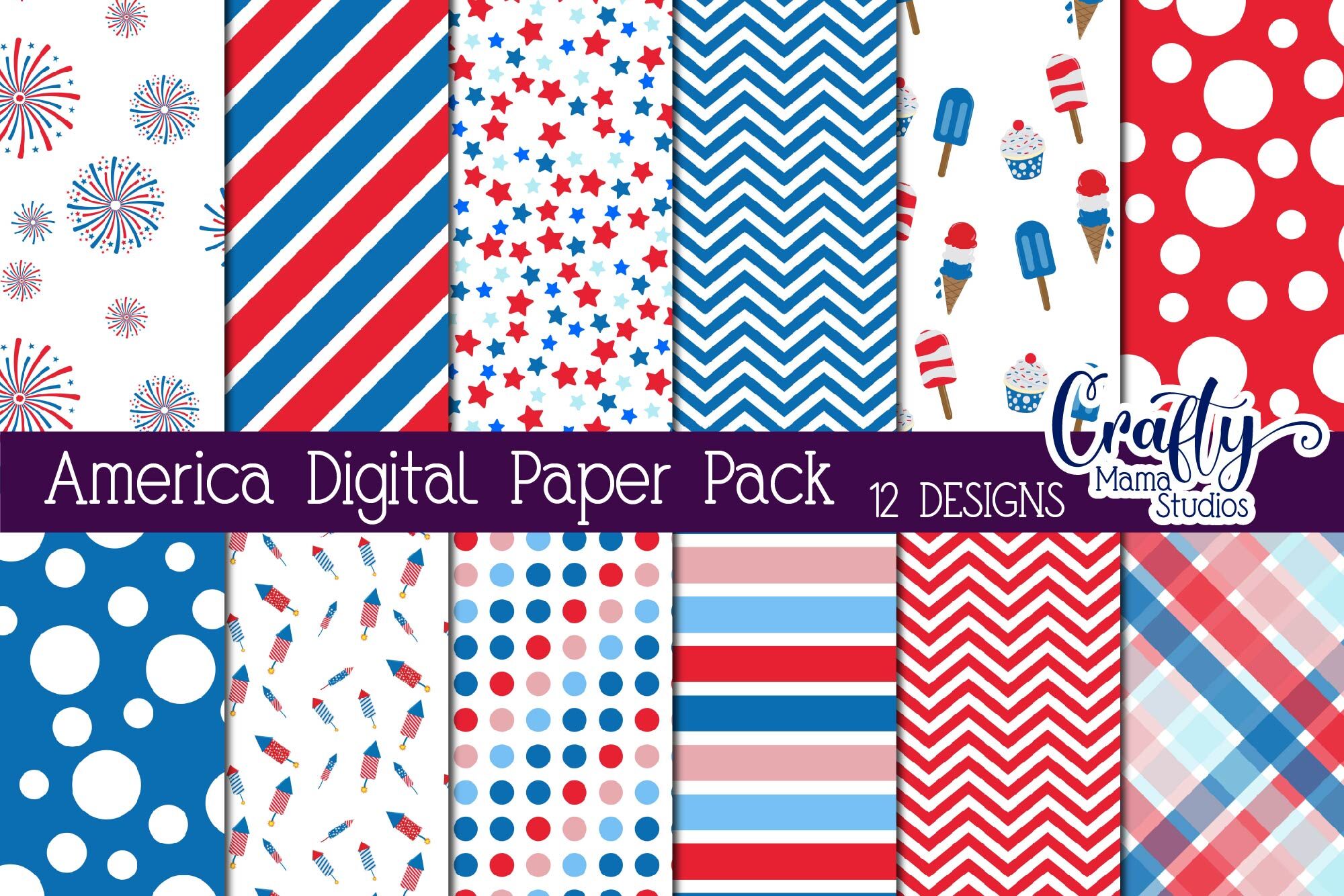 July 4th Digital Paper, Independence Day Scrapbook Pages By Crafty Mama