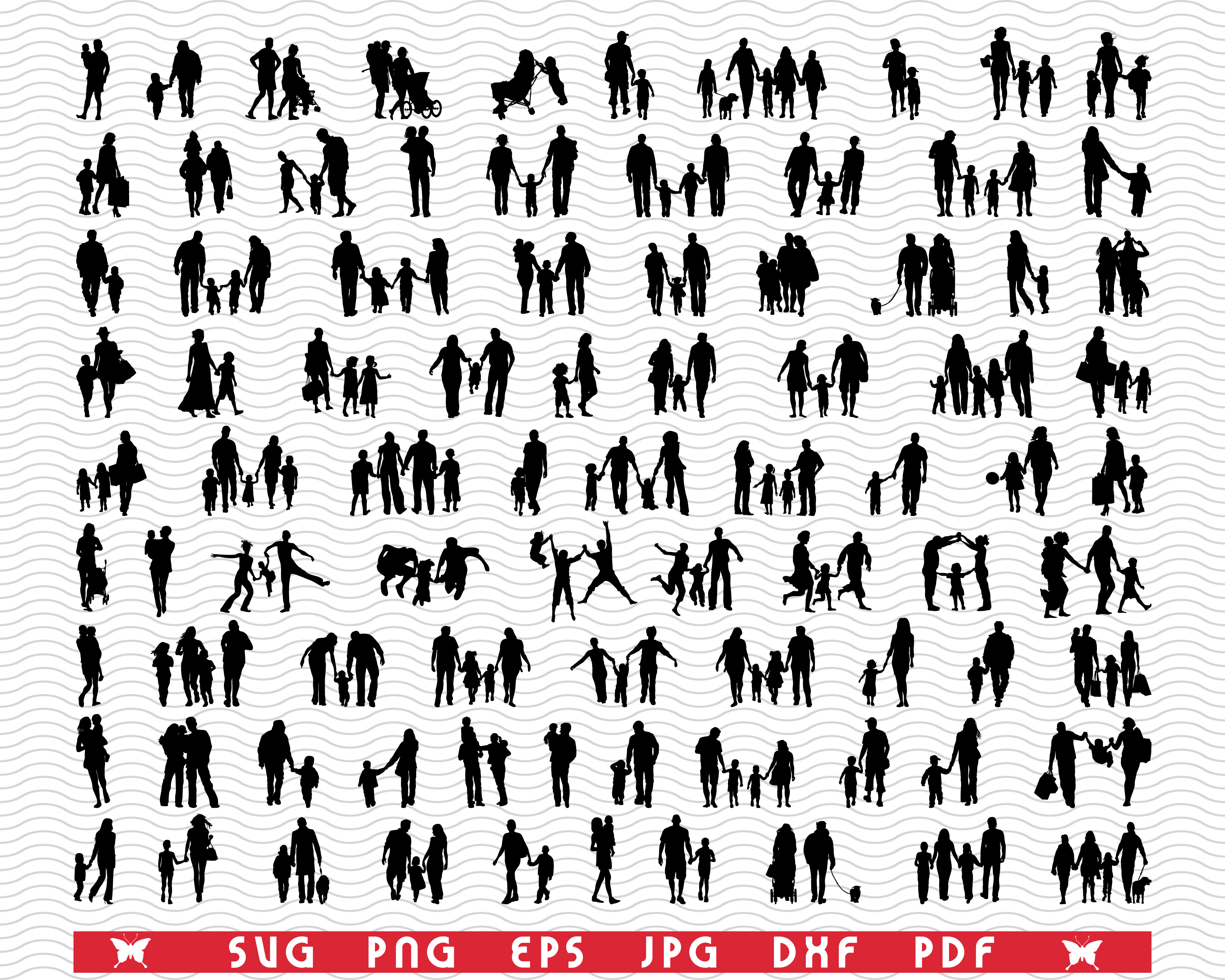 Download Svg Families In Walk Silhouettes Digital Clipart By Designstudiorm Thehungryjpeg Com