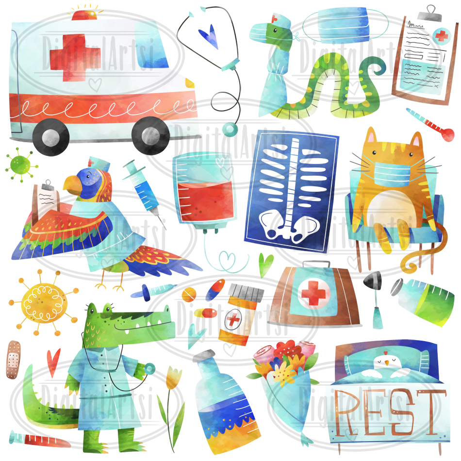 Watercolor Animal Hospital Clipart By Digitalartsi TheHungryJPEG