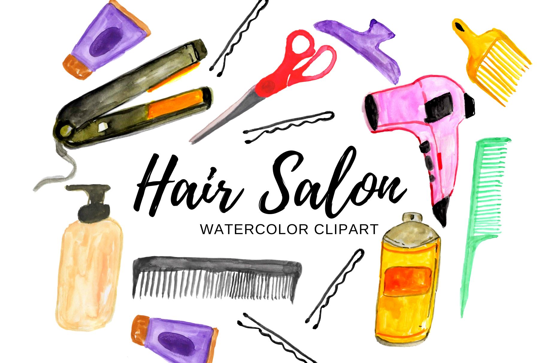 Watercolor hair salon clipart By Writelovely | TheHungryJPEG