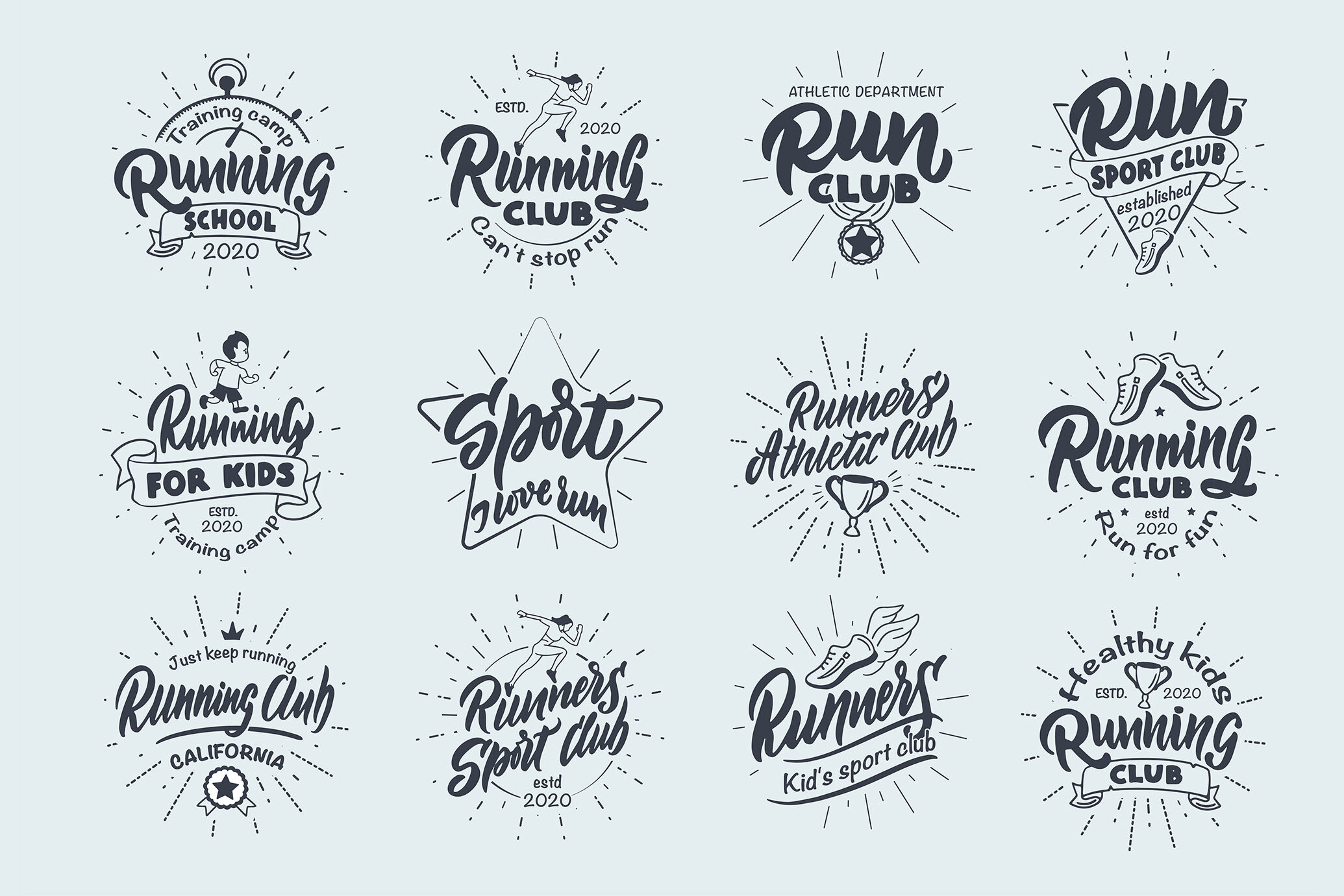 Set Of Running Logos By Lettering Logo Thehungryjpeg Com