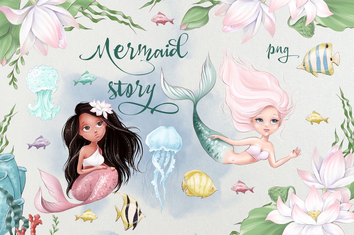 Mermaid story By Yuliya Art | TheHungryJPEG