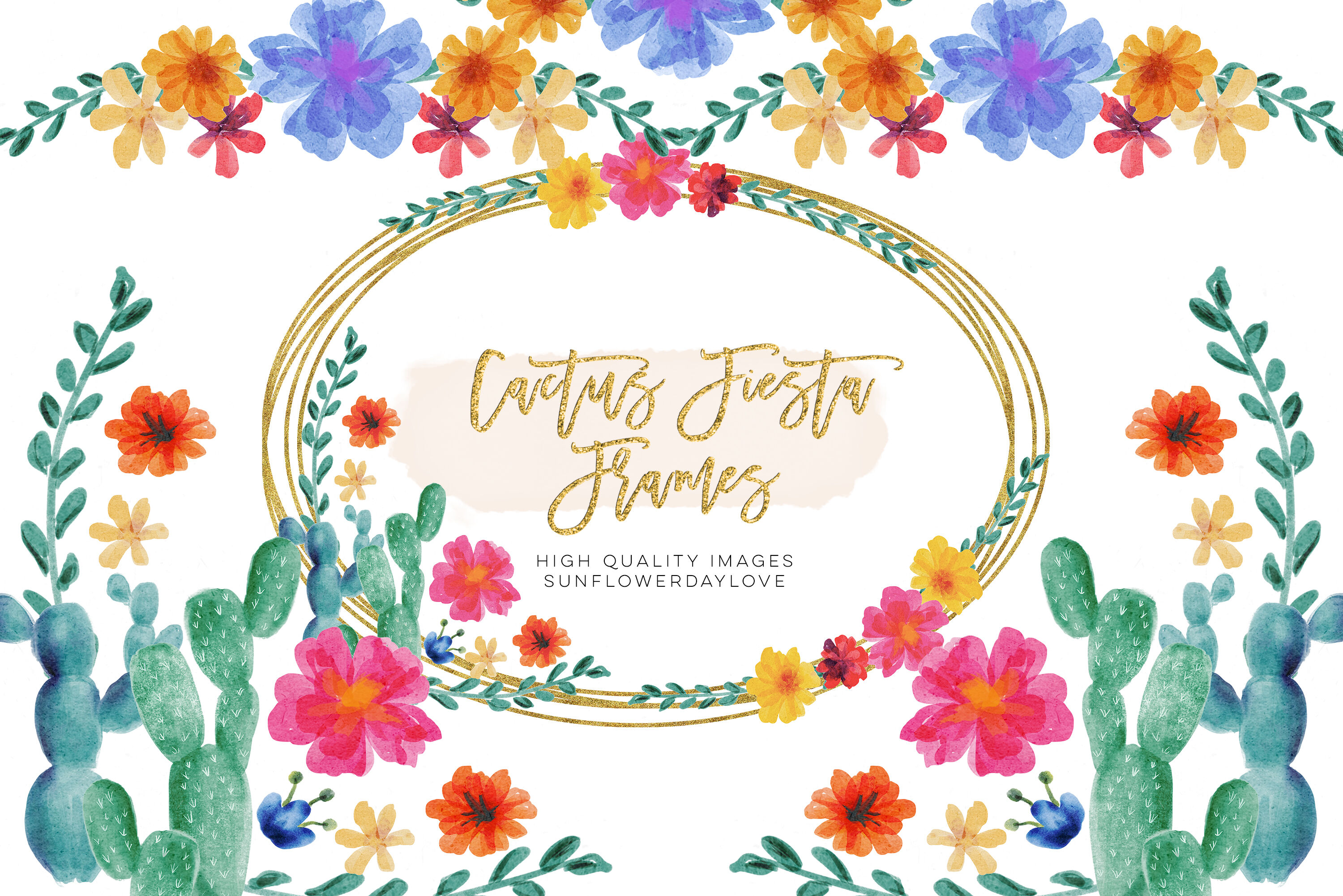 floral Cactus mexican fiesta clip art By Sunflower Day Love