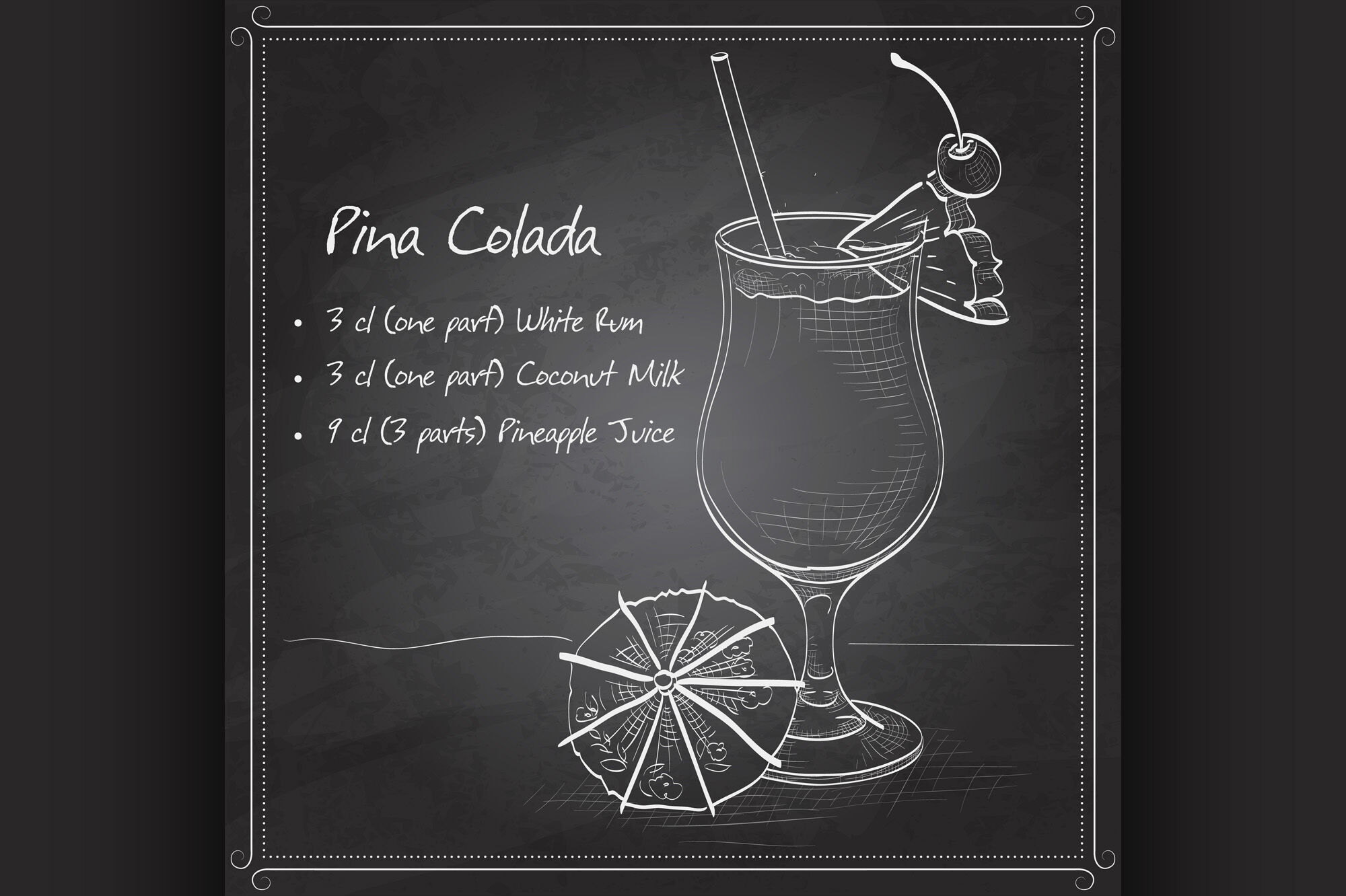 Cocktail Pina Colada On Black Board By Netkoff Thehungryjpeg Com