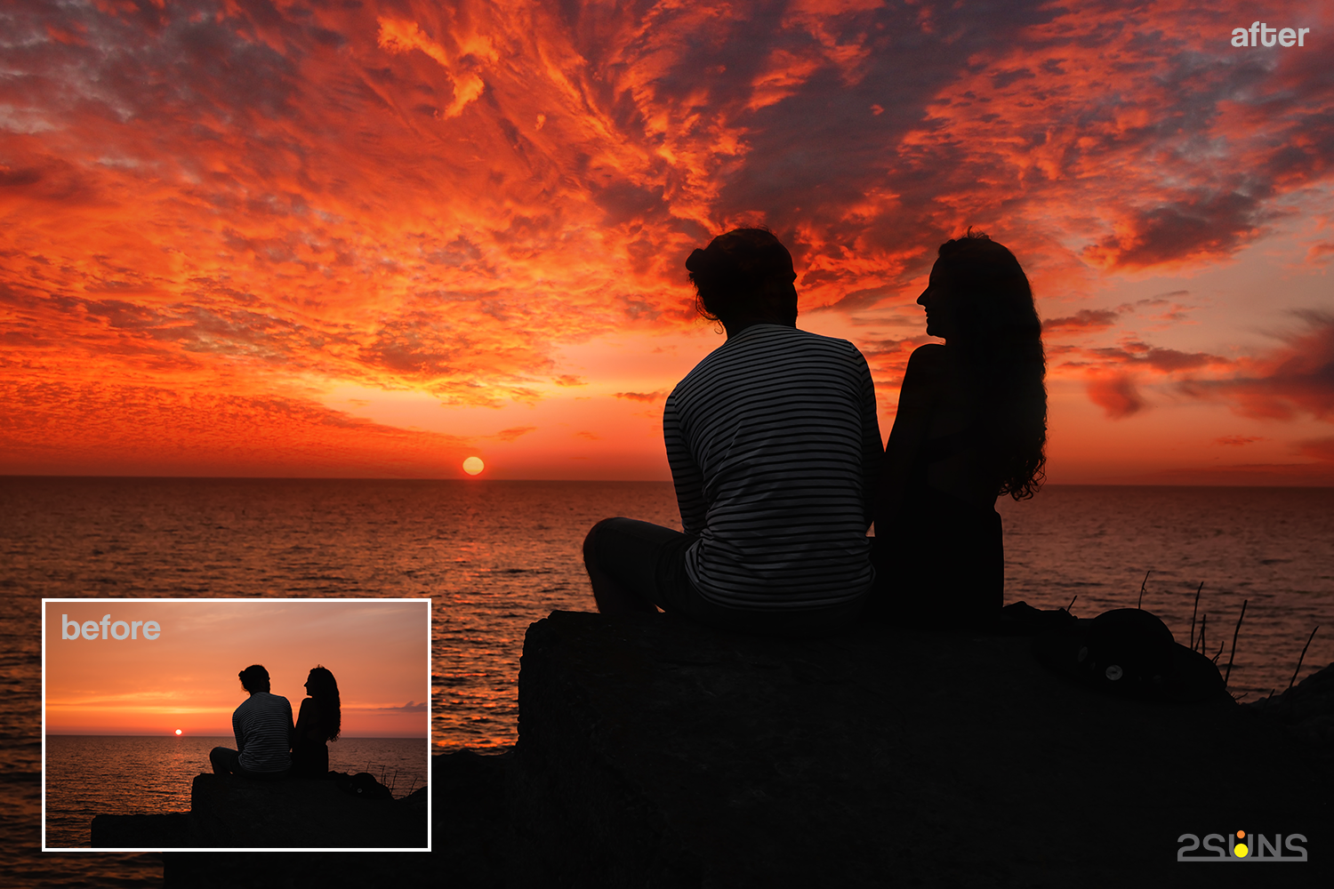 105 Sunset Sky Photo Overlays, photoshop By 2SUNS | TheHungryJPEG.com