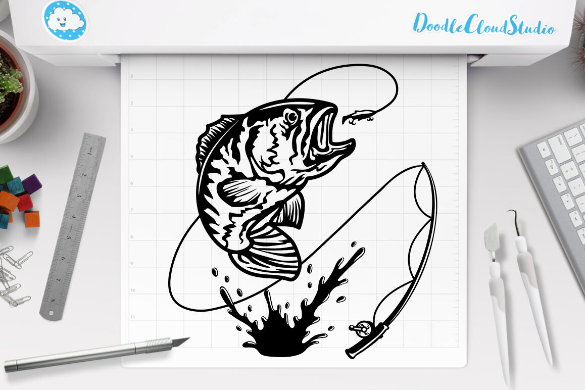 Download Fishing SVG, Bass Fishing SVG, Fish Trout Striped Bass cut Files. By Doodle Cloud Studio ...