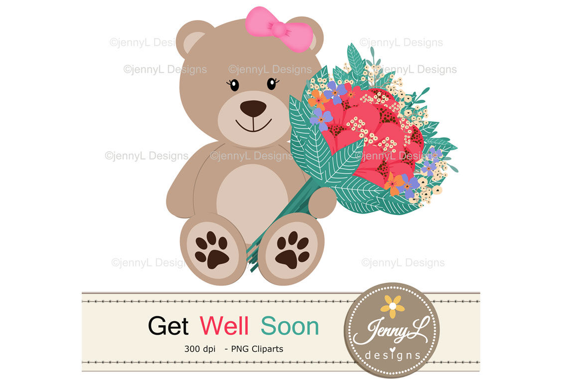 Get Well Soon Digital papers and Flower Bouquet Clipart By JennyL Designs