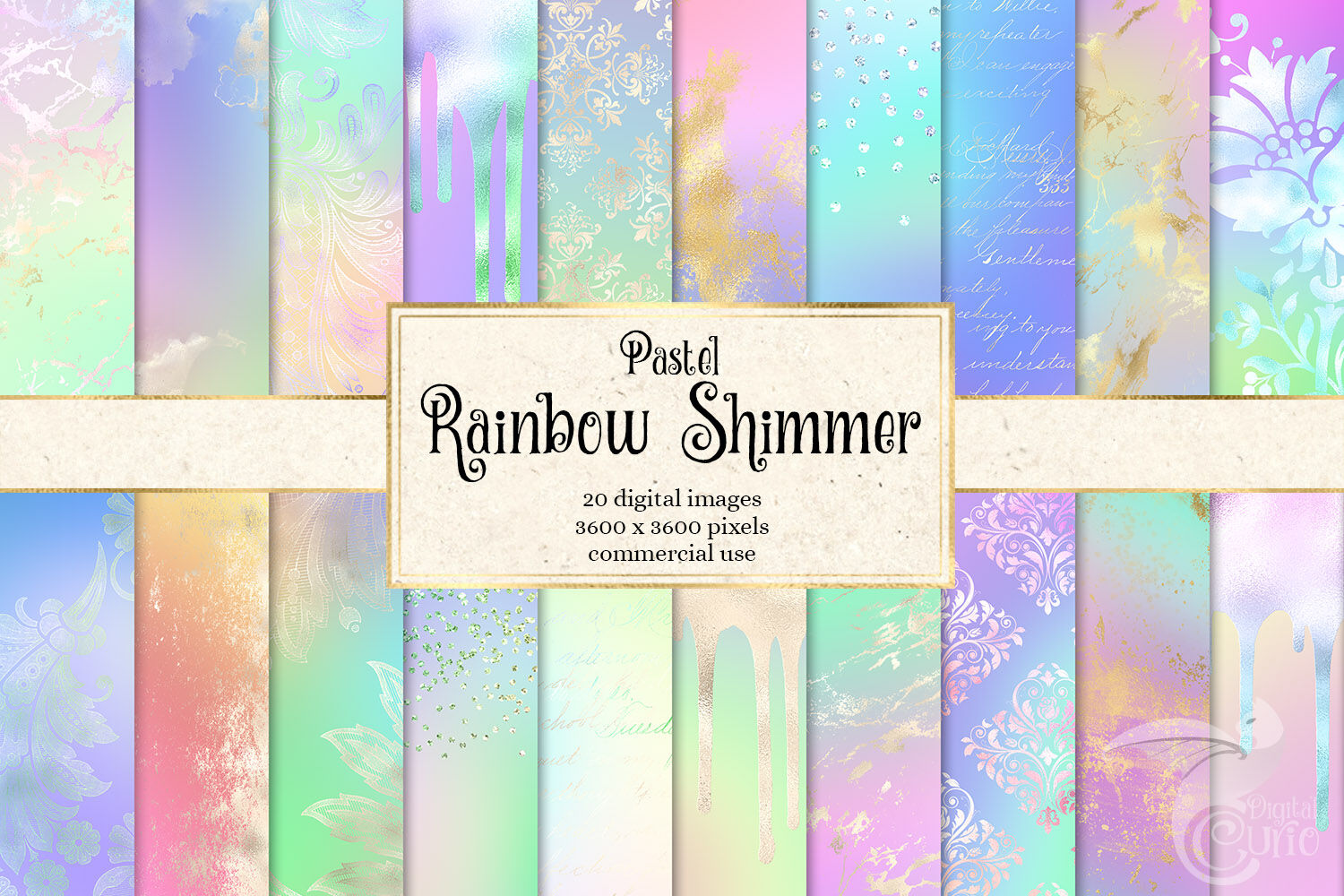 Download Pastel Rainbow Shimmer Digital Paper By Digital Curio ...