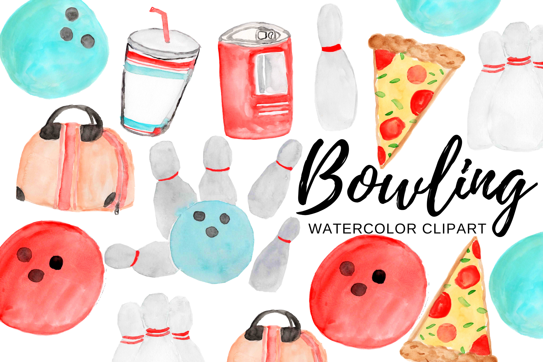 Watercolor Bowling Clipart By Writelovely Thehungryjpeg Com