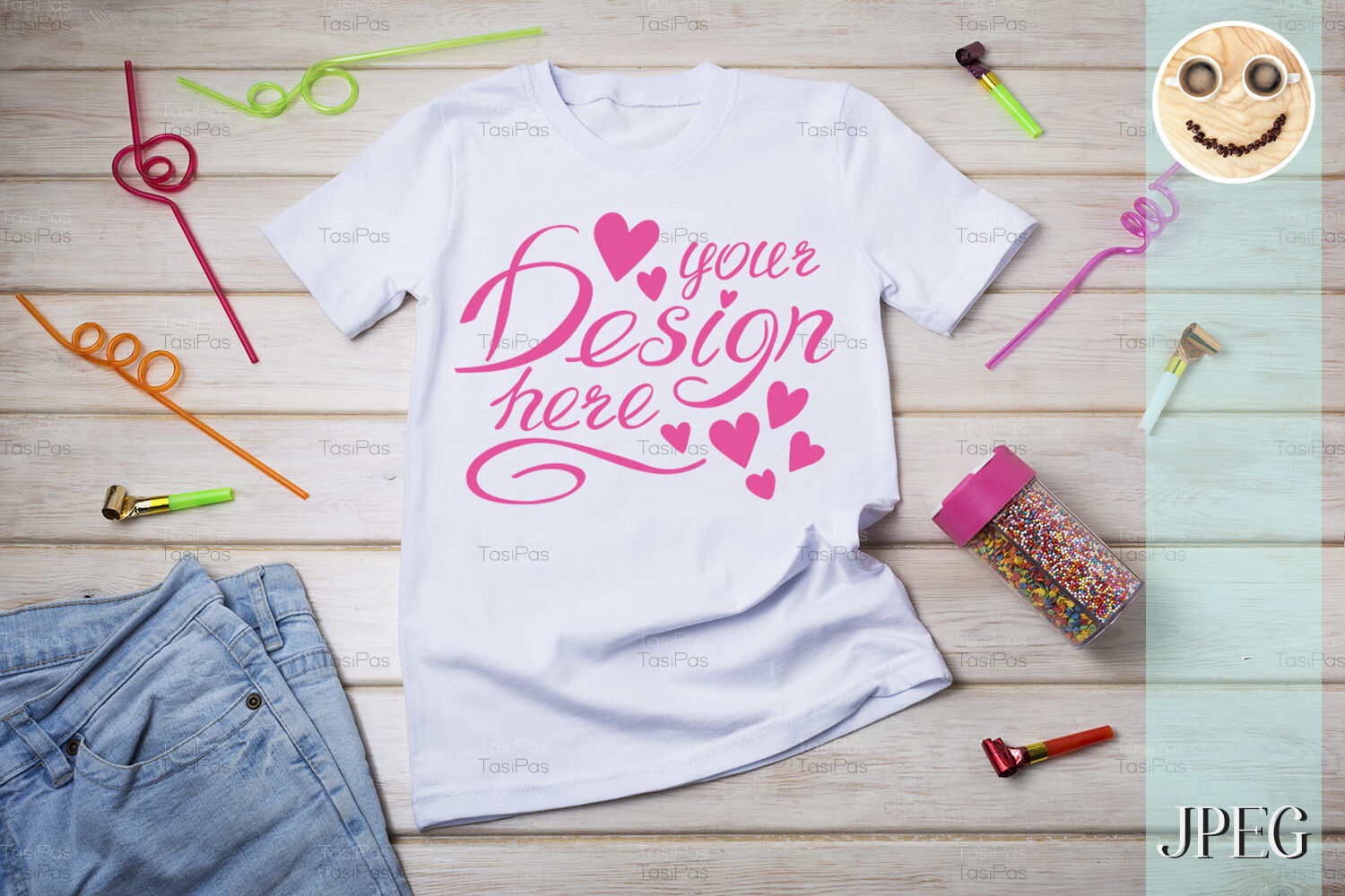 Download Kids T-shirt mockup with birthday party decor. By TasiPas | TheHungryJPEG.com
