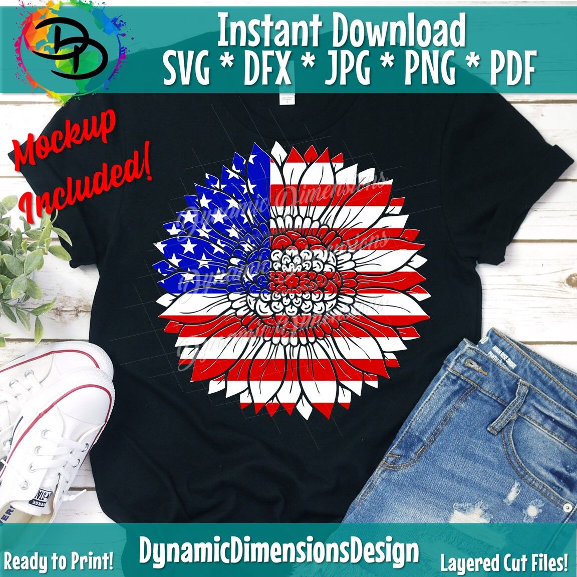 Patriotic Sunflower Svg, 4th of July Svg, American Flag ...