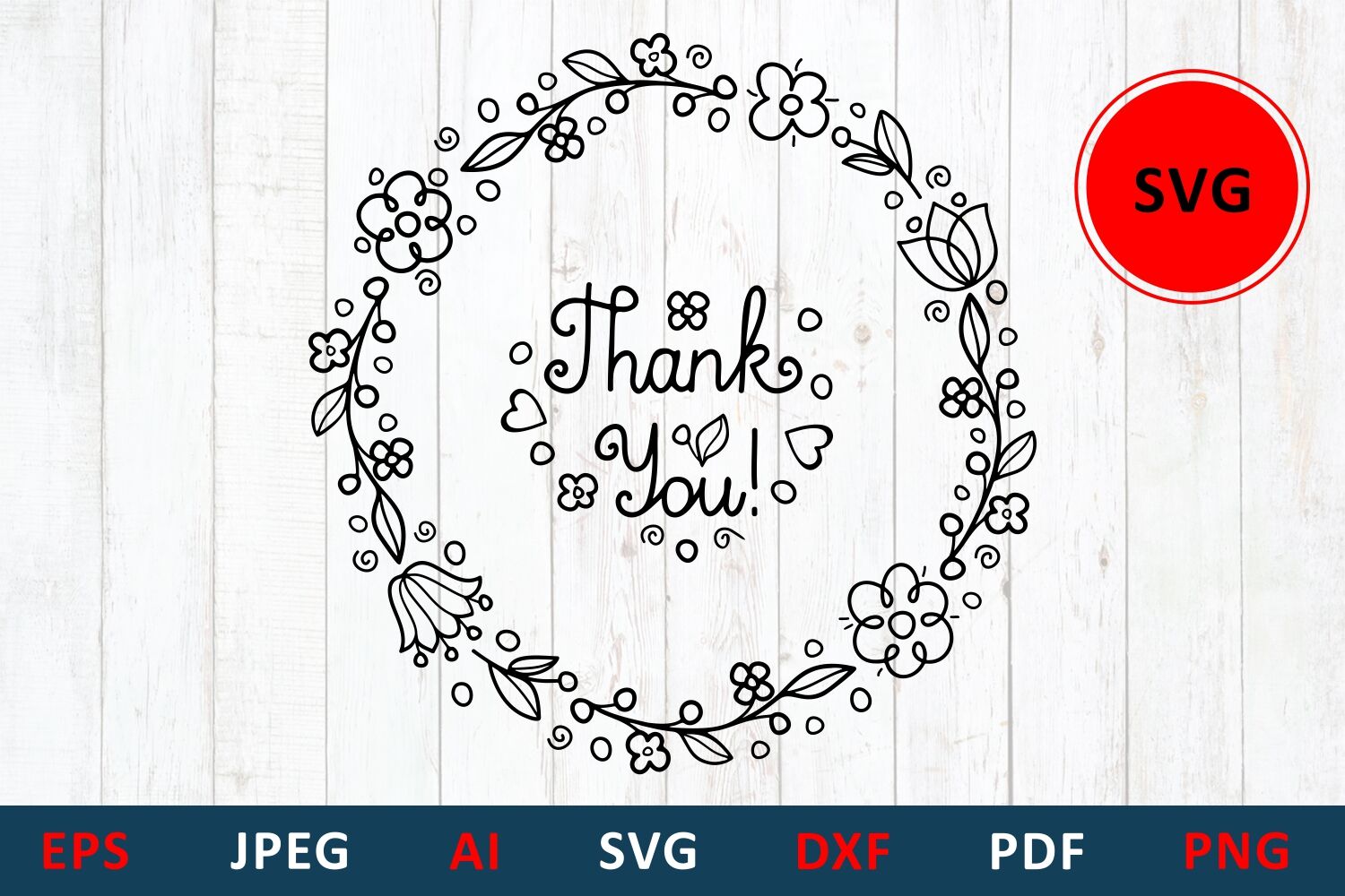 Thank You Svg Flower Wreath Svg Hand Lettering By Zoya Miller Svg Thehungryjpeg Com