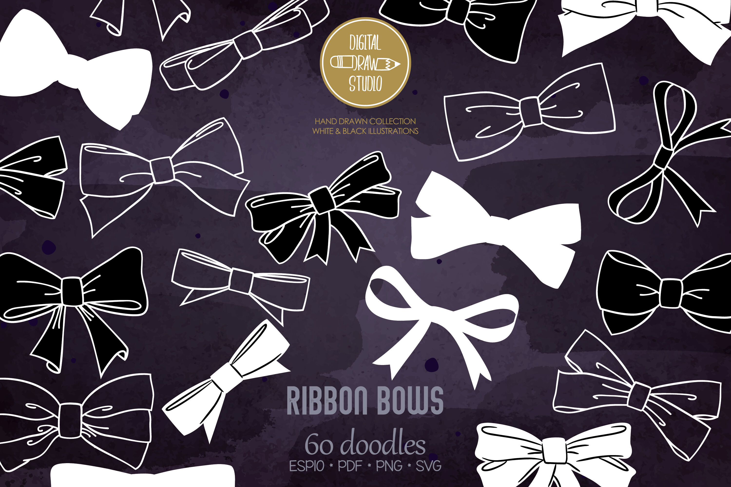 Bow Bundle Print File Hand Drawn Hairbows Hand Drawn PNG File Design Element Watercolor Sublimation Designs