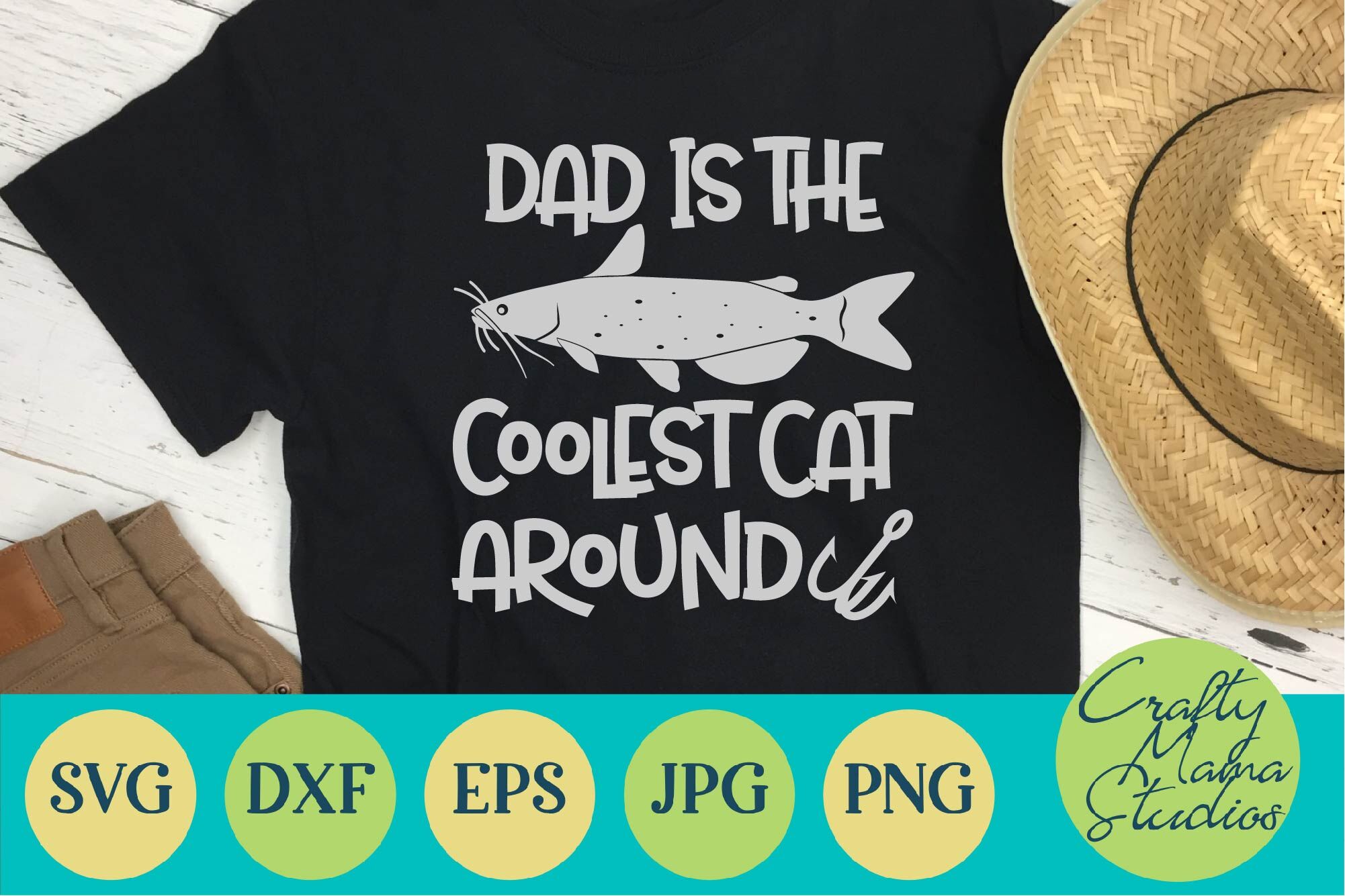 Dad Is The Coolest Cat Around Svg Catfish Svg Dad Svg By Crafty Mama Studios Thehungryjpeg Com