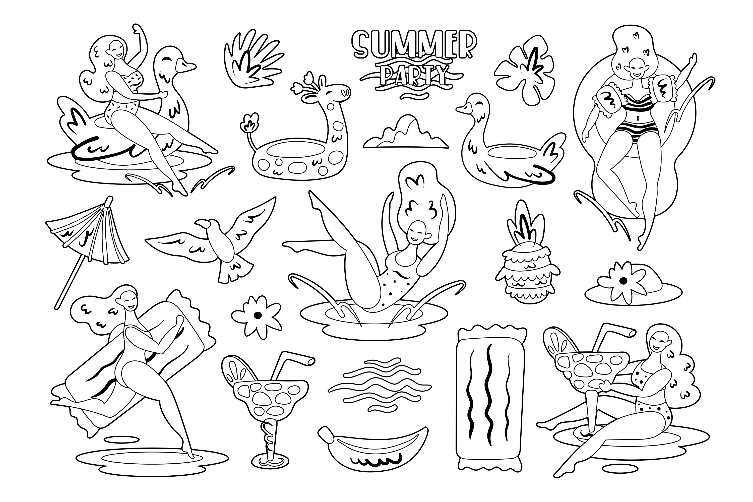 Summer Girls Clipart Digital Prints Stamps Coloring Page By Fox Biz Thehungryjpeg Com