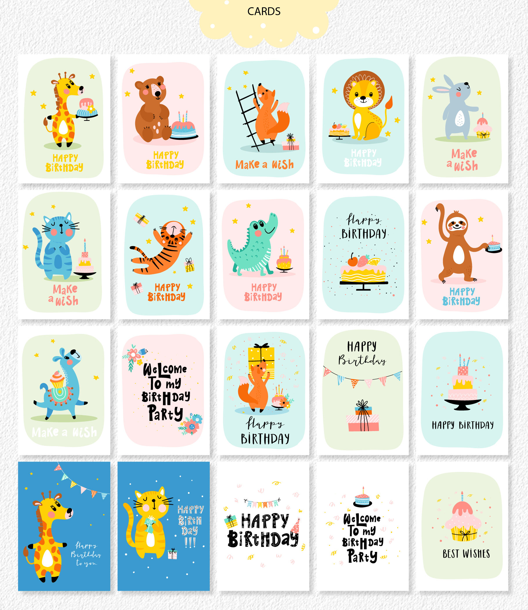 Cute Animals Birthday Greetings By Laeti-m | TheHungryJPEG.com