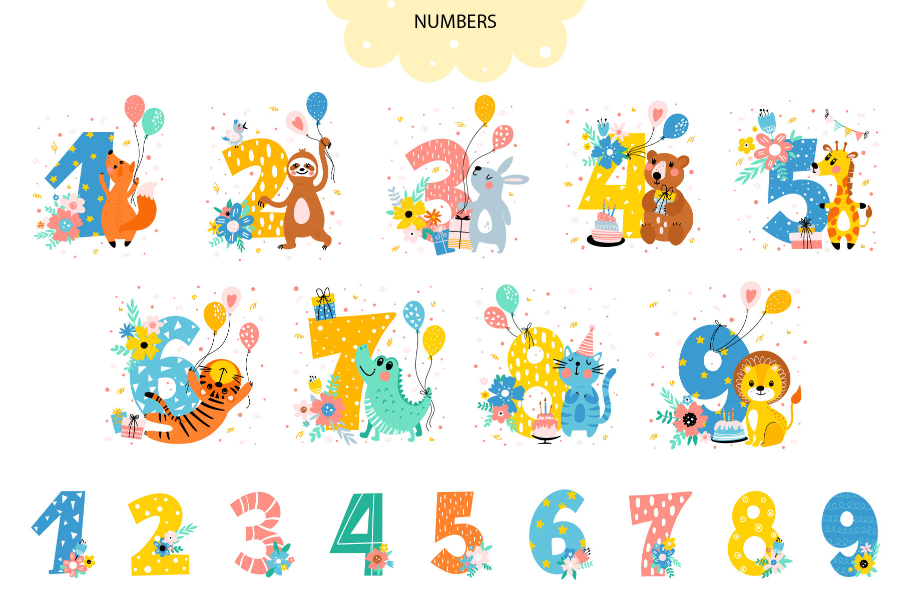 Cute Animals Birthday Greetings By Laeti-m | TheHungryJPEG.com