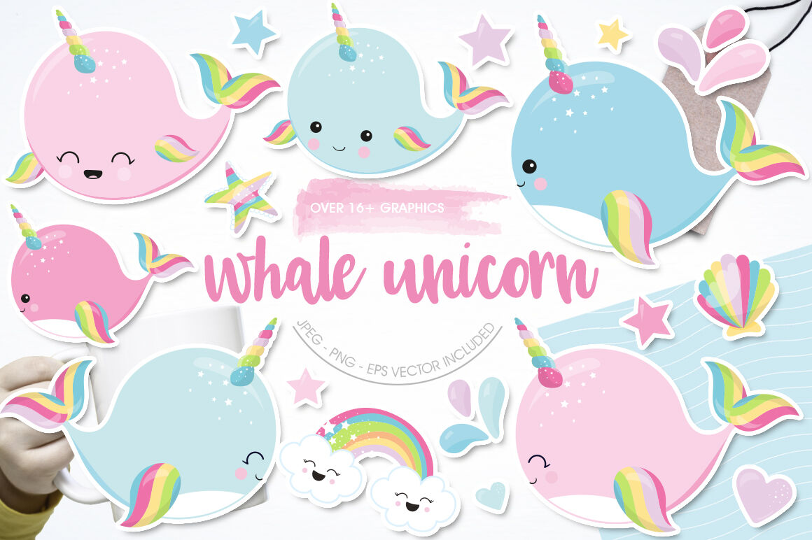 Whale Unicorn By Prettygrafik Design | TheHungryJPEG.com
