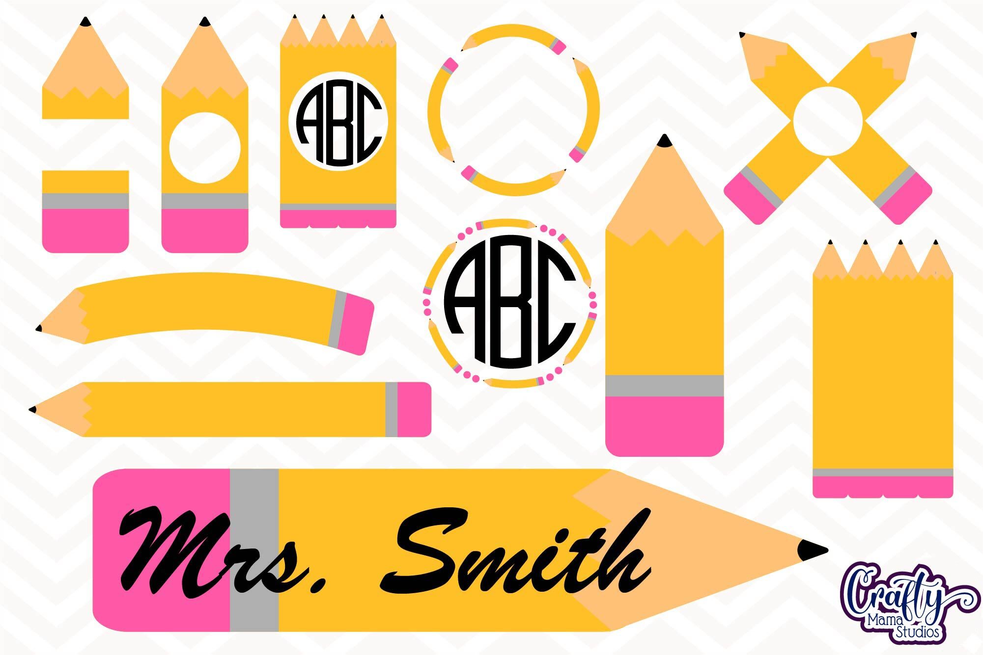 Download Pencil Svg Pencil Monogram Svg Back To School Teacher By Crafty Mama Studios Thehungryjpeg Com
