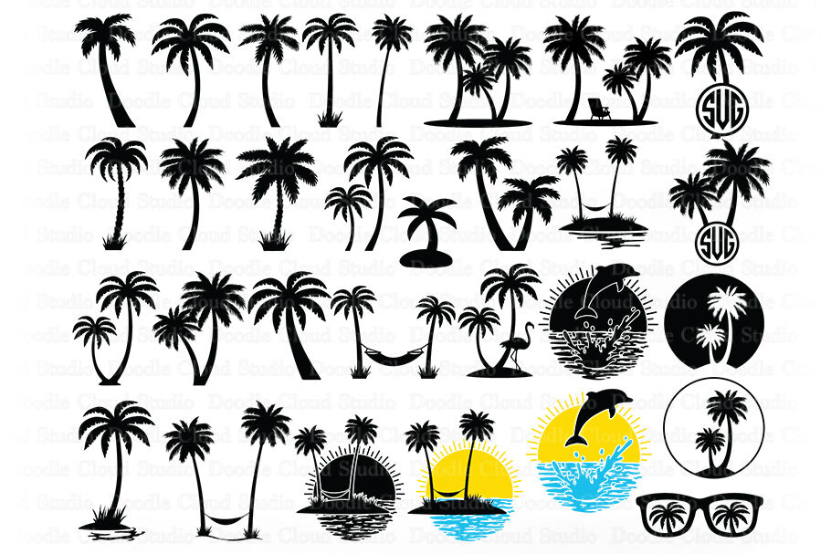 pdf, svg, png, jpg, Silhouette Studio Sea Travel svg |File for Cricut and Silhouette Abstract Banana Tree| Rhinestone svg |Palm Tree