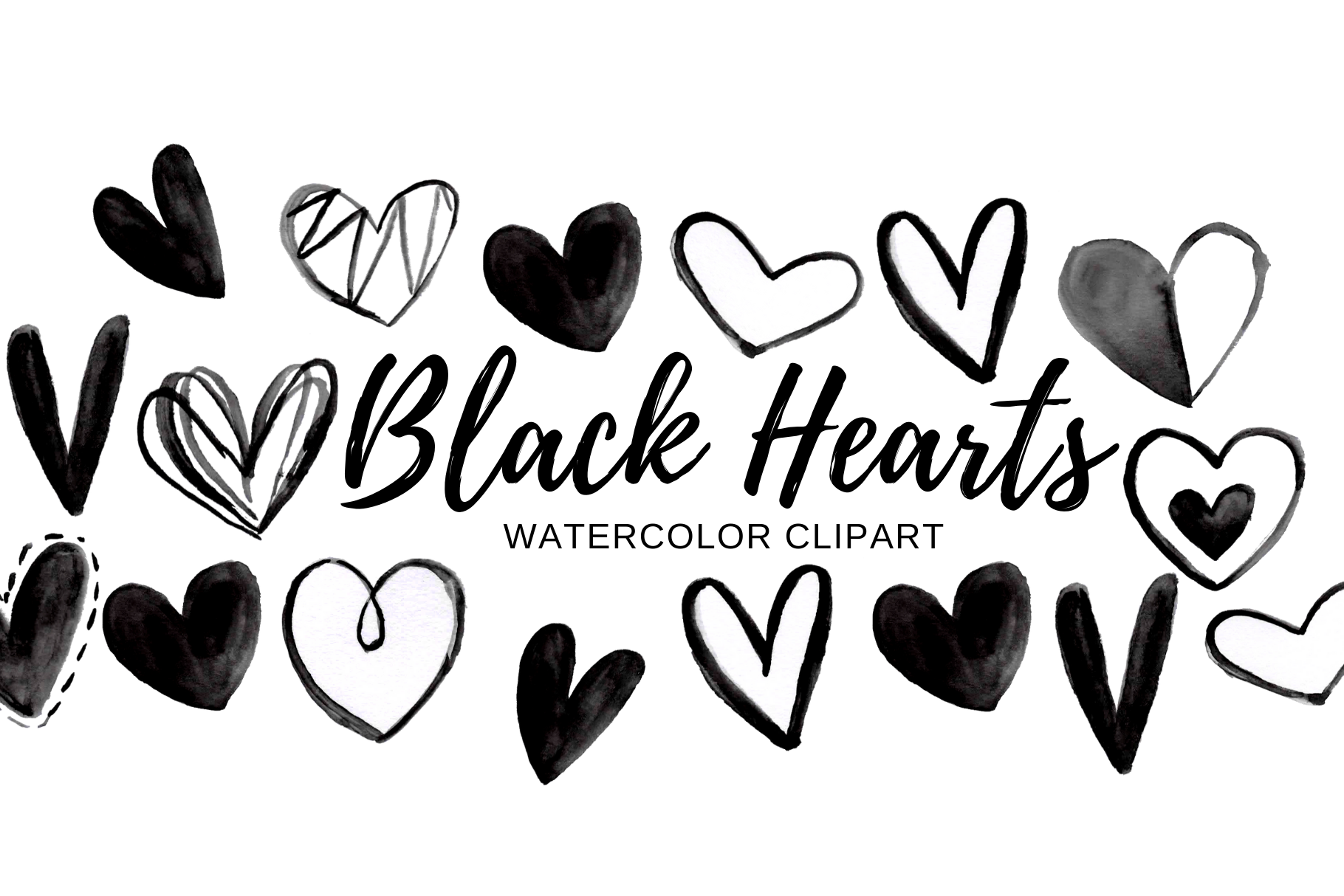 Watercolor Black Doodle Heart Clipart By Writelovely Thehungryjpeg Com